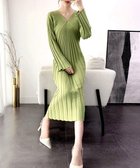 【ミニミニストア/miniministore】のvネック太リブニットワンピース秋冬韓国風 グリーン|ID: prp329100004805556 ipo3291000000034987854