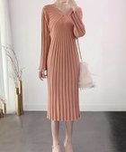 【ミニミニストア/miniministore】のvネック太リブニットワンピース秋冬韓国風 ピンク|ID: prp329100004805556 ipo3291000000034987857