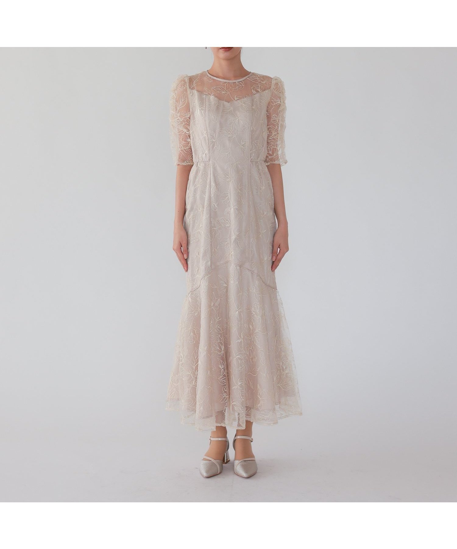 【ハレモード/haremode】の刺繍チュールロングドレス インテリア・キッズ・メンズ・レディースファッション・服の通販 founy(ファニー) 　ファッション　Fashion　レディースファッション　Fashion for Women　ワンピース　Dresses　フォーマル・パーティードレス・結婚式用ドレス　Elegant & Casual Dresses　スリーブ　Sleeve, Long Sleeve / Short Sleeve　チュール　Tulip, Tulip Motif　デコルテ　Décolleté, Neckline　ドレス　Dress, One-Piece　フェミニン　Feminine, Girly　マーメイド　Mermaid, Fishtail Silhouette　ロング　Long, Long-Length　おすすめ　Recommended / Our Picks　エレガント 上品　Elegant　結婚式　Wedding　披露宴　Wedding Reception　二次会　After Party　ベージュ|ID: prp329100004805606 ipo3291000000034870752