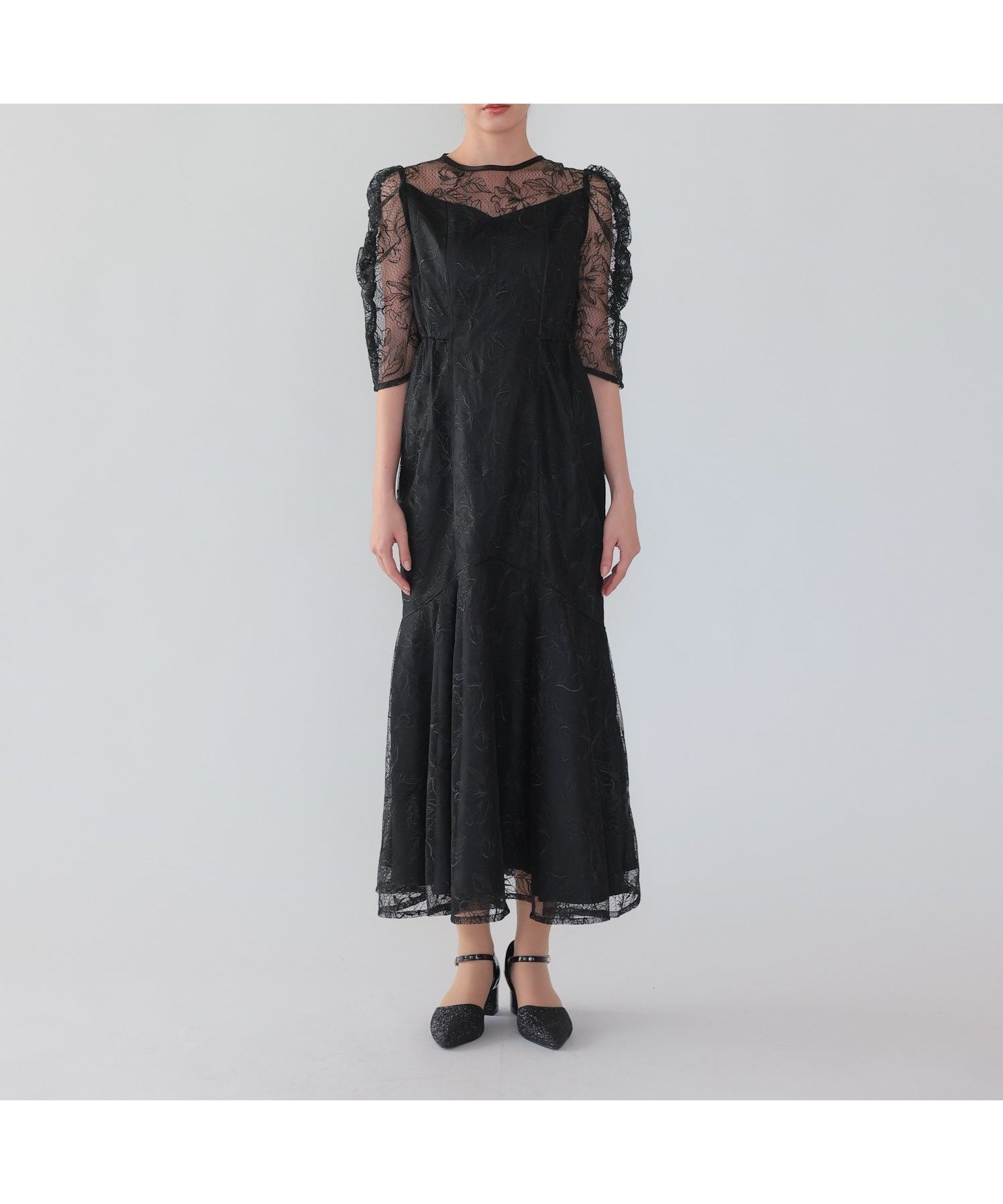 【ハレモード/haremode】の刺繍チュールロングドレス インテリア・キッズ・メンズ・レディースファッション・服の通販 founy(ファニー) 　ファッション　Fashion　レディースファッション　Fashion for Women　ワンピース　Dresses　フォーマル・パーティードレス・結婚式用ドレス　Elegant & Casual Dresses　スリーブ　Sleeve, Long Sleeve / Short Sleeve　チュール　Tulip, Tulip Motif　デコルテ　Décolleté, Neckline　ドレス　Dress, One-Piece　フェミニン　Feminine, Girly　マーメイド　Mermaid, Fishtail Silhouette　ロング　Long, Long-Length　おすすめ　Recommended / Our Picks　エレガント 上品　Elegant　結婚式　Wedding　披露宴　Wedding Reception　二次会　After Party　ブラック|ID: prp329100004805606 ipo3291000000034870754