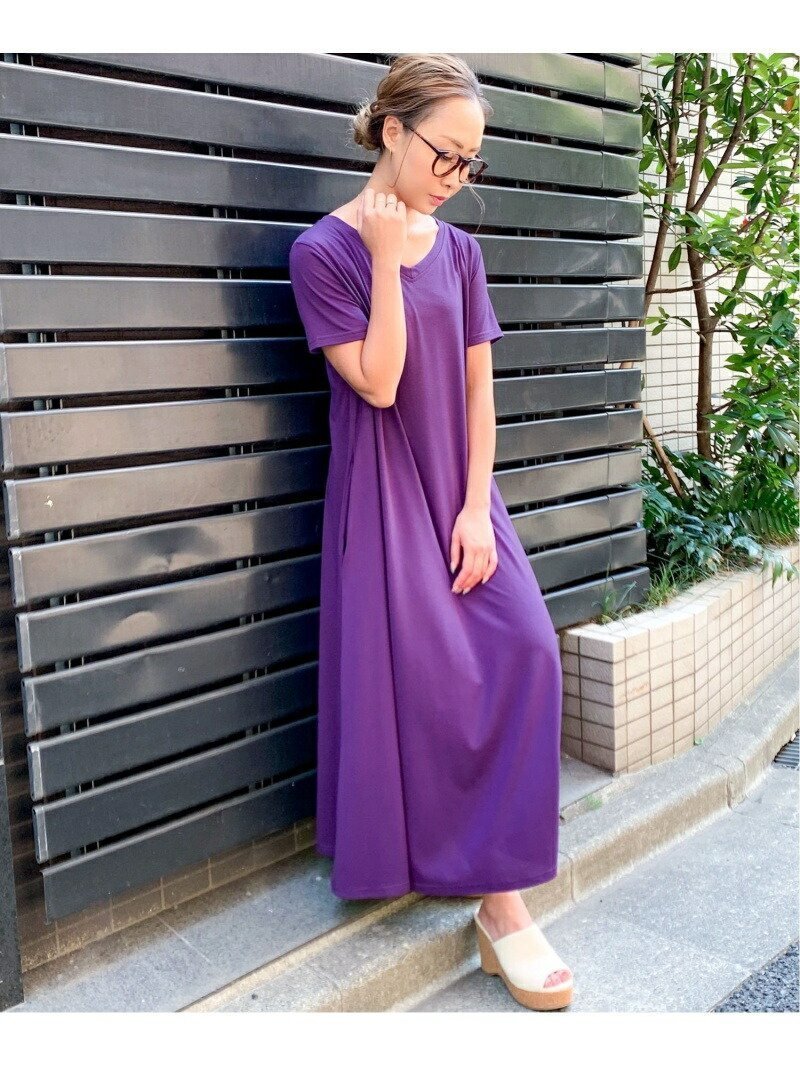 【ジュノア/JUNOAH】のAラインゆったり半袖マキシ丈ワンピース インテリア・キッズ・メンズ・レディースファッション・服の通販 founy(ファニー) 　ファッション　Fashion　レディースファッション　Fashion for Women　ワンピース　Dresses　マキシ　Maxi, Full Length　半袖　Short Sleeve, Half Sleeve　ハ゜ープル|ID: prp329100004805621 ipo3291000000034870852