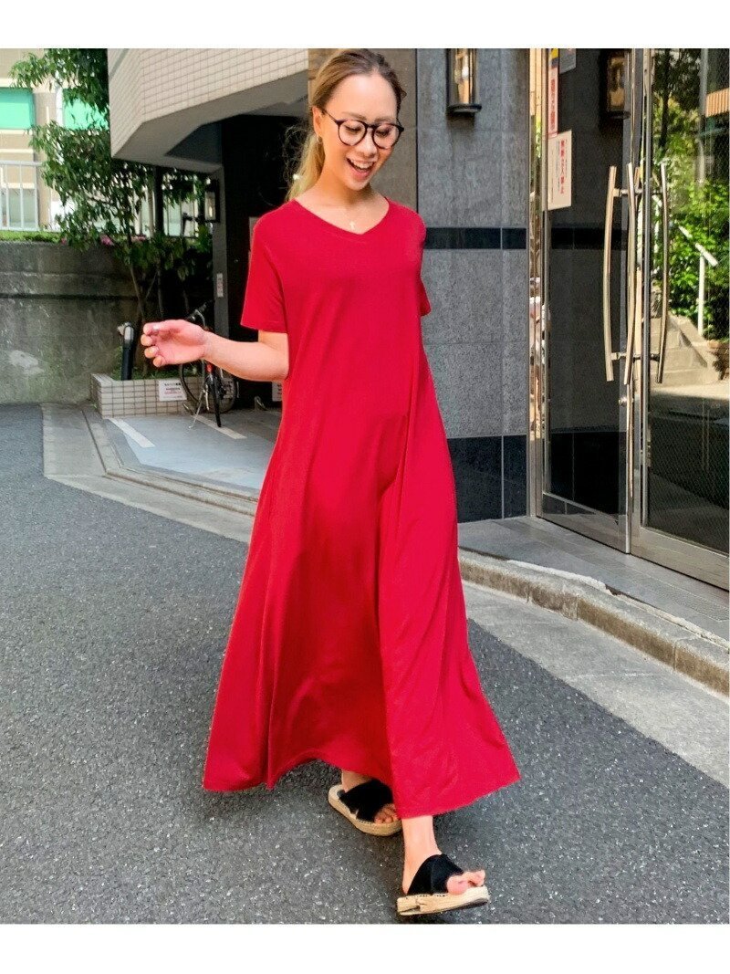 【ジュノア/JUNOAH】のAラインゆったり半袖マキシ丈ワンピース インテリア・キッズ・メンズ・レディースファッション・服の通販 founy(ファニー) 　ファッション　Fashion　レディースファッション　Fashion for Women　ワンピース　Dresses　マキシ　Maxi, Full Length　半袖　Short Sleeve, Half Sleeve　ワイン|ID: prp329100004805621 ipo3291000000034870856