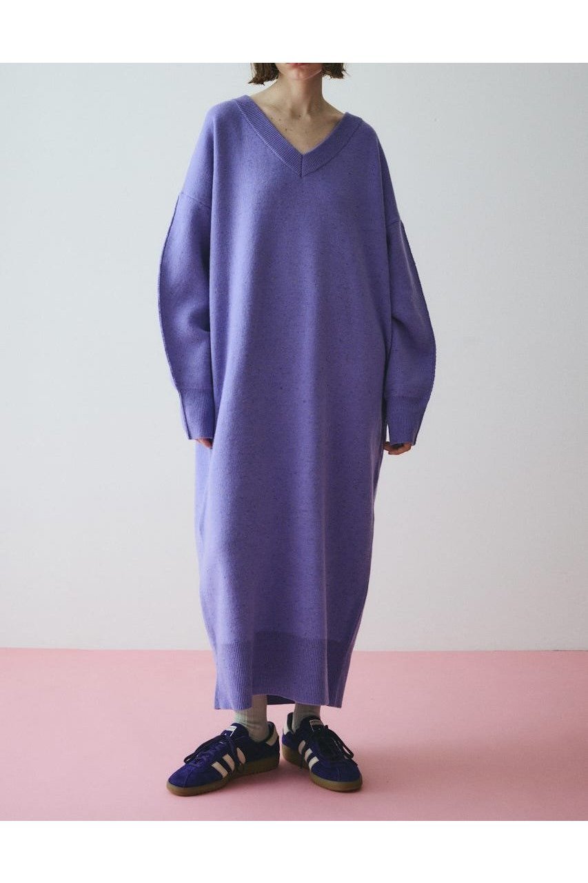 【ヘリンドットサイ/HeRIN.CYE】のV neck knit one piece インテリア・キッズ・メンズ・レディースファッション・服の通販 founy(ファニー) ファッション Fashion レディースファッション Fashion for Women トップス・カットソー Cut & Sew Tops ニット Knit Tops & Sweaters 柄PUR5|ID: prp329100004805654 ipo3291000000034871140