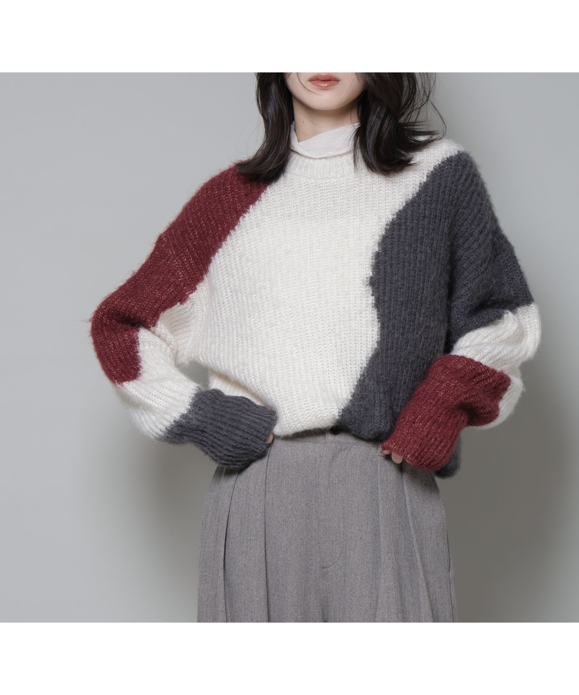 【ナノ ユニバース/nano universe】のモヘヤ起毛カーブパターンブロッキングニット 人気、トレンドファッション・服の通販 founy(ファニー) 　ファッション　Fashion　レディースファッション　Fashion for Women　トップス・カットソー　Cut & Sew Tops　ニット　Knit Tops & Sweaters　インナー　Innerwear　ウォッシャブル　Machine Washable　畦　Ribbed Knit　カットソー　Cut and Sewn Top　タートルネック　Turtleneck, High Neck　テクスチャー　Texture, Textured Fabric　バランス　Balance, Style Balance　パターン　Pattern, Design Print　ブロッキング　Color Blocking, Panel Design　ペーパー　Paper, Kraft Paper　リラックス　Relax, Relaxed Fit　ルーズ　Loose, Oversized　ロング　Long, Long-Length　ワイド　Wide, Wide Fit　A/W・秋冬　Autumn/Winter　おすすめ　Recommended / Our Picks　エレガント 上品　Elegant　2025年　2025　2025-2026秋冬・A/W　Autumn/Winter 2025–26 AW25–26　 other-1|ID: prp329100004805655 ipo3291000000034871148