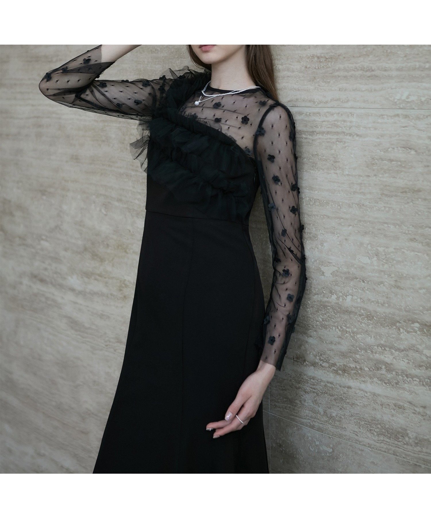 【レジャ/Leja】のLeja-フラワーモチーフアシンメトリーチュールマーメイドワンピースドレス インテリア・キッズ・メンズ・レディースファッション・服の通販 founy(ファニー) ファッション Fashion レディースファッション Fashion for Women ワンピース Dresses フォーマル・パーティードレス・結婚式用ドレス Elegant & Casual Dresses エレガント 上品 Elegant ドレス Dress, One-Piece フォーマル Formal, Dressy フラワー Flower, Floral フリル Frill, Ruffle モチーフ Motif, Design Theme BLACK|ID: prp329100004805662 ipo3291000000034871222