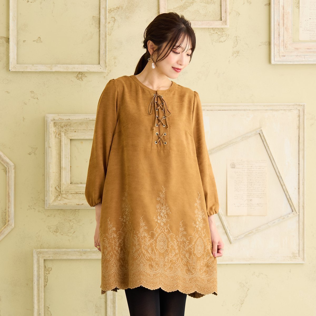 【ローズティアラ/Rose Tiara】のスエードライクチュニック インテリア・キッズ・メンズ・レディースファッション・服の通販 founy(ファニー) ファッション Fashion レディースファッション Fashion for Women トップス・カットソー Cut & Sew Tops チュニック Tunic, Long Top ポケット Pocket, Pocket Detail リアル Real, Realistic リボン Ribbon, Bow A/W・秋冬 Autumn/Winter キャメル|ID: prp329100004805665 ipo3291000000034871240