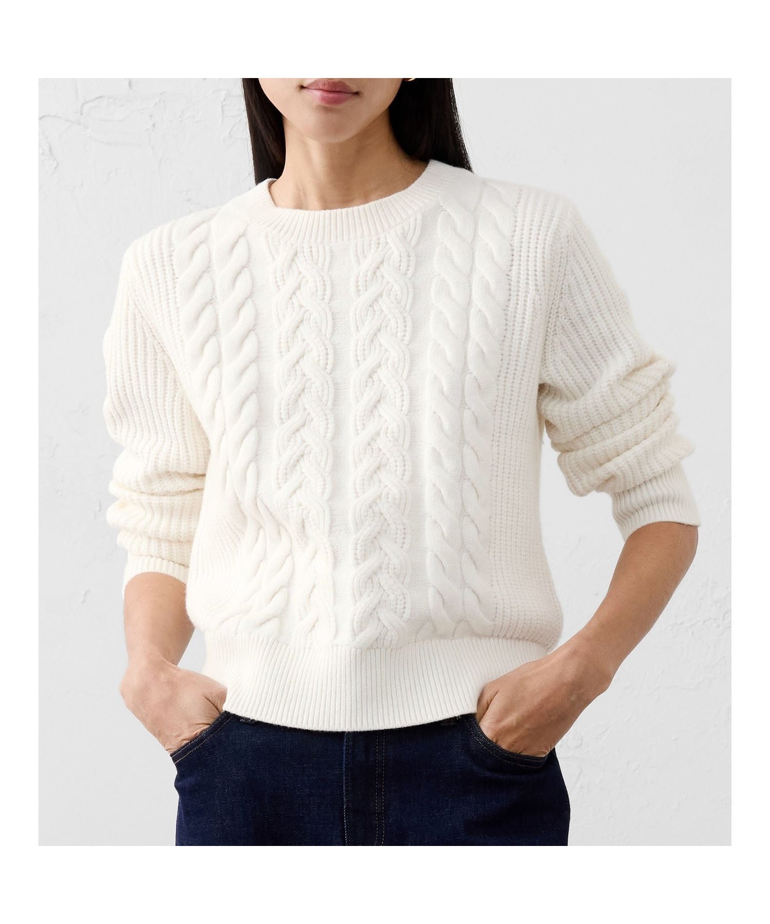 【バナナリパブリック ファクトリーストア/BANANA REPUBLIC FACTORY STORE】のBANANA REPUBLIC FACTORY STORE ケーブルプルオーバーセーター インテリア・キッズ・メンズ・レディースファッション・服の通販 founy(ファニー) ファッション Fashion レディースファッション Fashion for Women トップス・カットソー Cut & Sew Tops カジュアルプルオーバー・ニットトップス Pullovers & Knit Tops / Casual Pullovers シンプル Simple, Minimal デニム Denim, Jeans Material フロント Front, Front Design リラックス Relax, Relaxed Fit A/W・秋冬 Autumn/Winter SNOW_DAY|ID: prp329100004805674 ipo3291000000034871347