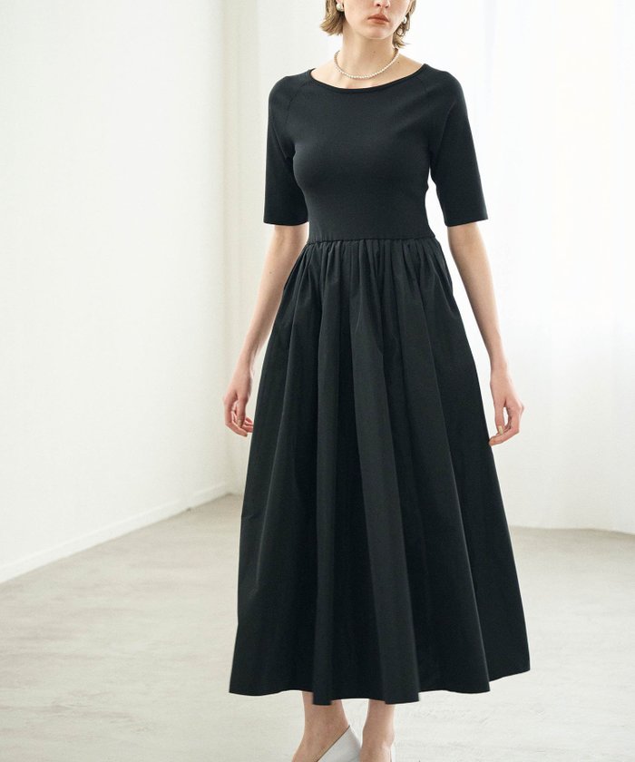 【ノーク/N.O.R.C】のニットドッキングワンピース【BEAUTY AIRY】 インテリア・キッズ・メンズ・レディースファッション・服の通販 founy(ファニー) https://founy.com/ ファッション Fashion レディースファッション Fashion for Women ワンピース Dresses エレガント 上品 Elegant ギャザー Gathered, Ruffled コンパクト Compact, Small Size シンプル Simple, Minimal ドッキング Docking, Mixed Material |ID: prp329100004805682 ipo3291000000034871439