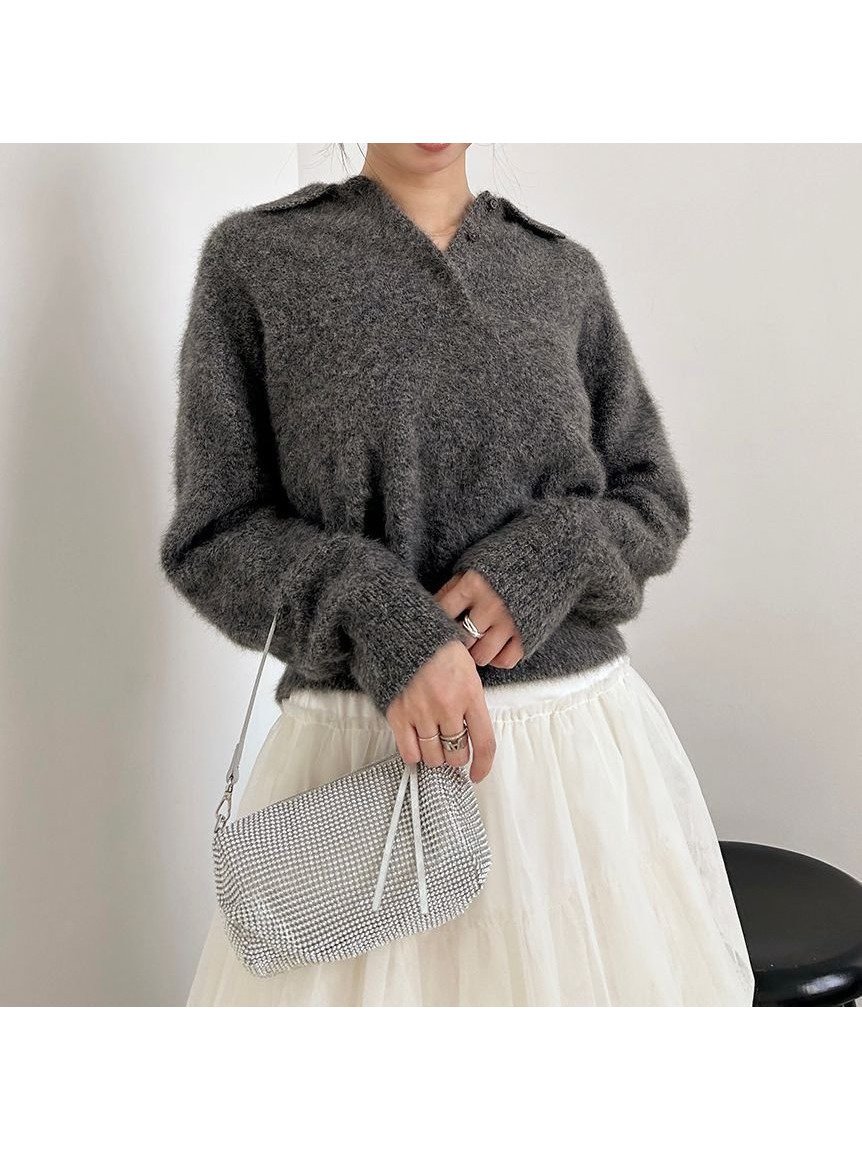 【スナイデル/SNIDEL】の【HIGH QUALITY】フォックスカシミヤニットポロ 人気、トレンドファッション・服の通販 founy(ファニー) 　ファッション　Fashion　レディースファッション　Fashion for Women　トップス・カットソー　Cut & Sew Tops　ニット　Knit Tops & Sweaters　イエロー　Yellow　ウェーブ　Wavy Pattern　エレガント 上品　Elegant　クラシカル　Classical, Vintage-Inspired　ストレート　Straight, Straight Cut　スマート　Smart, Elegant　長袖　Long Sleeve, Full Sleeve　フォックス　Fox, Fox Fur　フロント　Front, Front Design　おすすめ　Recommended / Our Picks　 other-1|ID: prp329100004805742 ipo3291000000035256199