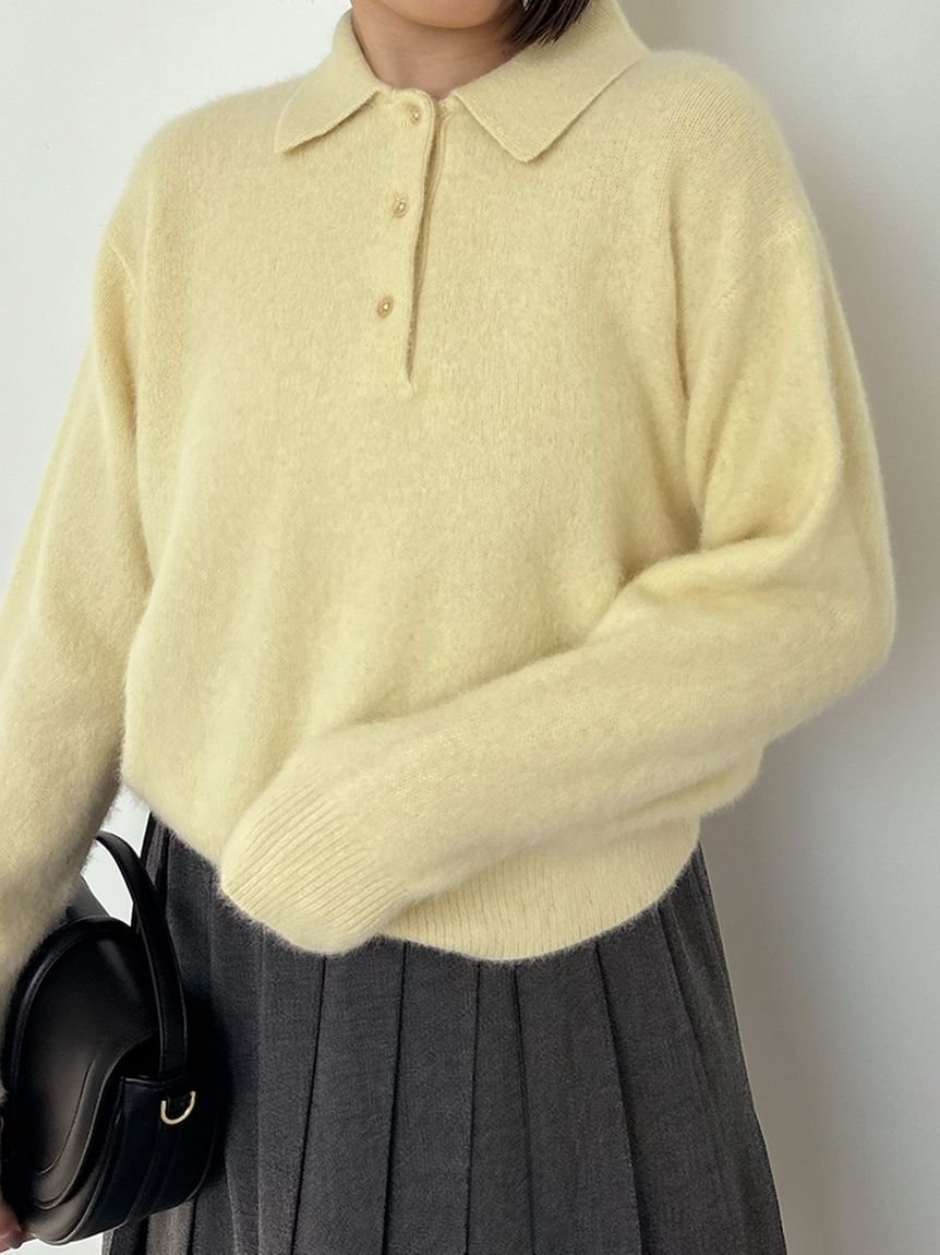 【スナイデル/SNIDEL】の【HIGH QUALITY】フォックスカシミヤニットポロ インテリア・キッズ・メンズ・レディースファッション・服の通販 founy(ファニー) 　ファッション　Fashion　レディースファッション　Fashion for Women　トップス・カットソー　Cut & Sew Tops　ニット　Knit Tops & Sweaters　イエロー　Yellow　ウェーブ　Wavy Pattern　エレガント 上品　Elegant　クラシカル　Classical, Vintage-Inspired　ストレート　Straight, Straight Cut　スマート　Smart, Elegant　長袖　Long Sleeve, Full Sleeve　フォックス　Fox, Fox Fur　フロント　Front, Front Design　おすすめ　Recommended / Our Picks　YEL[032]|ID: prp329100004805742 ipo3291000000035256201