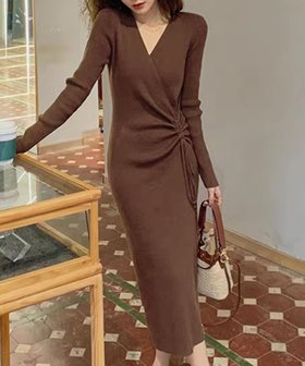 【アミュレット/Amulet】の【Amulet】カシュクールニットワンピース 人気、トレンドファッション・服の通販 founy(ファニー) ファッション Fashion レディースファッション Fashion for Women ワンピース Dresses ニットワンピース Knit Dresses スリット Slit, Slit Detail |ID:prp329100004805752