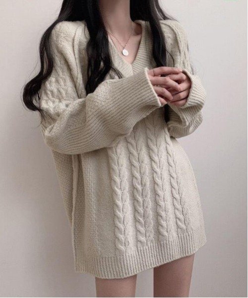 【チェルカ/CERCA】のNia/ケーブル編み Vネックミニニットワンピース 《今季注目のブラウンが新登場》 人気、トレンドファッション・服の通販 founy(ファニー) 　ファッション　Fashion　レディースファッション　Fashion for Women　ワンピース　Dresses　ニットワンピース　Knit Dresses　ガーリー　Girly, Feminine Style　今季　This Season, Current Season　ストッキング　Stockings, Sheer Tights　ソックス　Socks, Hosiery　ルーズ　Loose, Oversized　レース　Lace, Lace Fabric　ロング　Long, Long-Length　再入荷　Restock / Back in Stock　 other-1|ID: prp329100004805756 ipo3291000000034872139