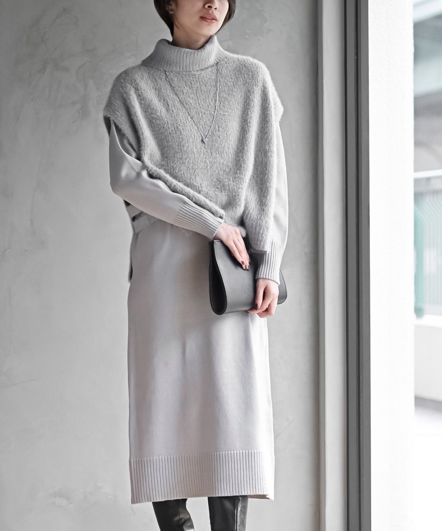 【アールピーエス/rps】のフェザータートルベスト付アンサンブルワンピース インテリア・キッズ・メンズ・レディースファッション・服の通販 founy(ファニー) ファッション Fashion レディースファッション Fashion for Women アウター Coat / Outerwear Collection アンサンブル Ensemble Set シンプル Simple, Minimal セットアップ Set-Up, Coordinated Outfit フェザー Feather, Feather Detail ベスト Vest, Waistcoat 再入荷 Restock / Back in Stock ライトグレー|ID: prp329100004805822 ipo3291000000034872877