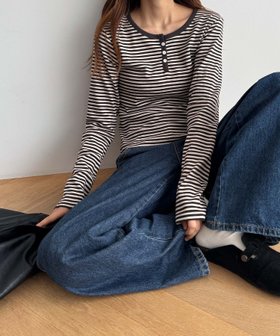 【キャナルジーン/CANAL JEAN】のHARING ボーダーヘンリーロングTシャツ 人気、トレンドファッション・服の通販 founy(ファニー) ファッション Fashion レディースファッション Fashion for Women トップス・カットソー Cut & Sew Tops シャツ・ブラウス・オフィスカジュアル Elegant Blouses & Button-Ups ロングTシャツ・Tシャツ Longline T-Shirts & Tees おすすめ Recommended / Our Picks ボーダー Border, Stripe リラックス Relax, Relaxed Fit |ID:prp329100004806006