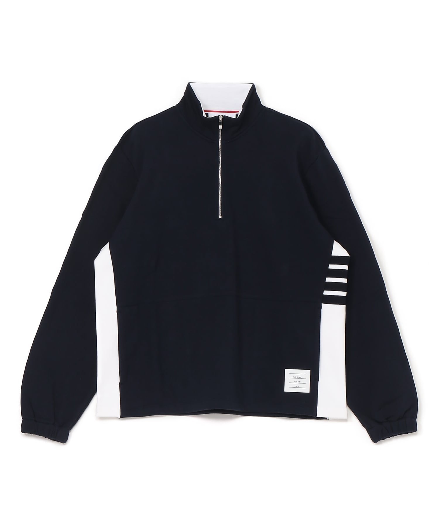 【トムブラウン/THOM BROWNE / MEN】のFUNNEL NECK HALF ZIP PULLOVER W/ 4 BAR IN COLOR BLOCKED SOLID CLASSIC LOOPBACK JERSEY インテリア・キッズ・メンズ・レディースファッション・服の通販 founy(ファニー) ファッション Fashion メンズファッション Fashion for Men インナー Innerwear クラシカル Classical, Vintage-Inspired NAVY|ID: prp329100004806504 ipo3291000000034878447