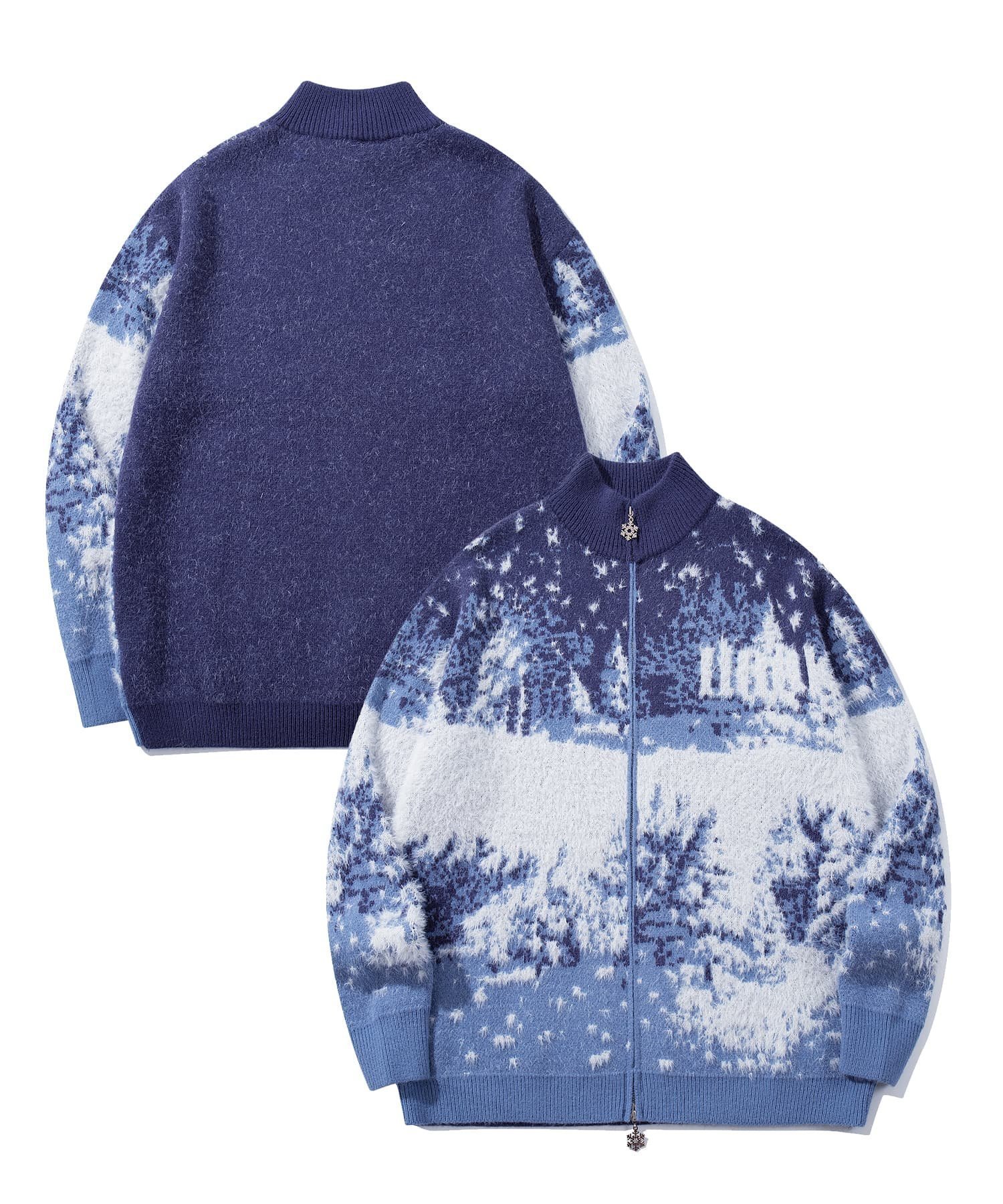 【アイモハ/aimoha】のHOOK -original- 雪柄ダブルジップハイネックカーディガン インテリア・キッズ・メンズ・レディースファッション・服の通販 founy(ファニー) 　ファッション　Fashion　レディースファッション　Fashion for Women　トップス・カットソー　Cut & Sew Tops　カーディガン・羽織り　Layered Style Cardigans　ブルー|ID: prp329100004806506 ipo3291000000034878474