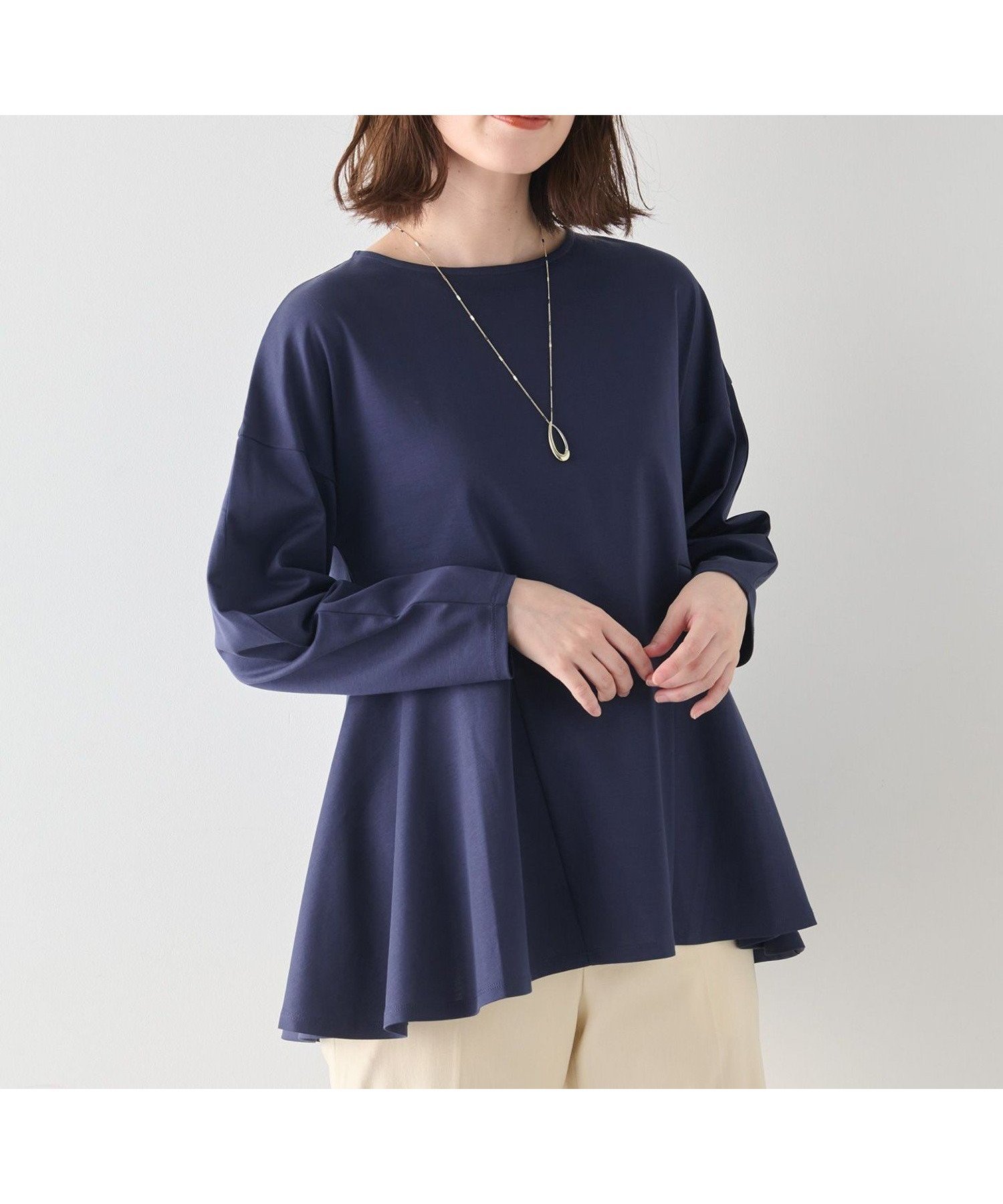 【エニー/ANY】のジョーゼット裏起毛ペプラムプルオーバー インテリア・キッズ・メンズ・レディースファッション・服の通販 founy(ファニー) 　ファッション　Fashion　レディースファッション　Fashion for Women　トップス・カットソー　Cut & Sew Tops　カジュアルプルオーバー・ニットトップス　Pullovers & Knit Tops / Casual Pullovers　おすすめ　Recommended / Our Picks　エレガント 上品　Elegant　ジョーゼット　Georgette, Semi-Sheer Fabric　ストレッチ　Stretch, Stretchy Fabric　ペプラム　Peplum, Flared Hem　再入荷　Restock / Back in Stock　ビジネス 仕事 通勤　Business / Work / Commuting　ネイビー[075]|ID: prp329100004806619 ipo3291000000034879234