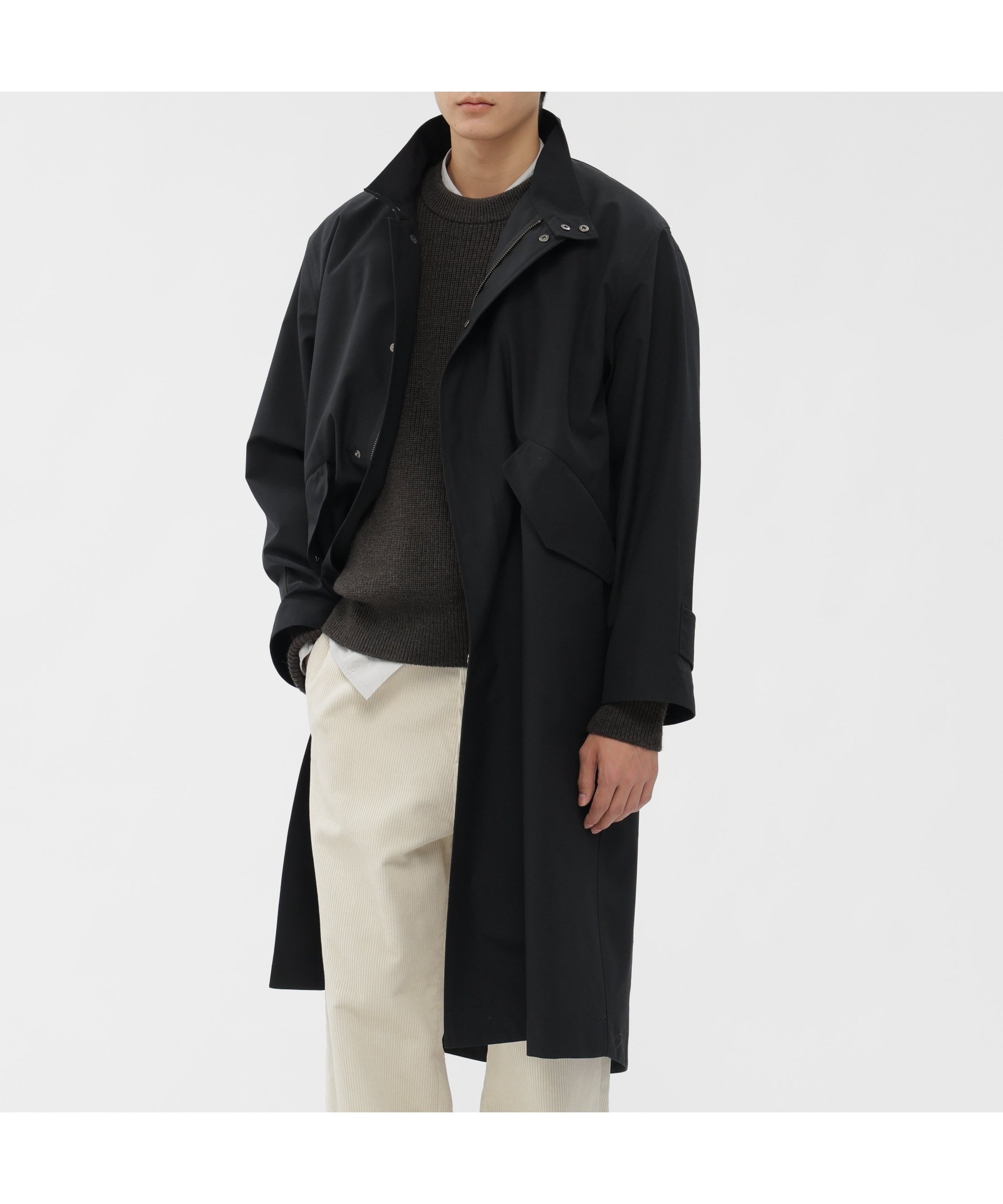 【マーガレット ハウエル/MARGARET HOWELL / MEN】のSHOWERPROOF WOOL COAT インテリア・キッズ・メンズ・レディースファッション・服の通販 founy(ファニー) ファッション Fashion メンズファッション Fashion for Men アウター Men's Coats Outerwear キルト Quilt, Quilted Fabric スタンド Stand Collar, Upright Stand ドローコード Drawcord, Drawstring Cord フラップ Flap, Flap Pocket フロント Front, Front Design ポケット Pocket, Pocket Detail ライナー Liner, Inner Layer ロング Long, Long-Length BLACK|ID: prp329100004806656 ipo3291000000034879442
