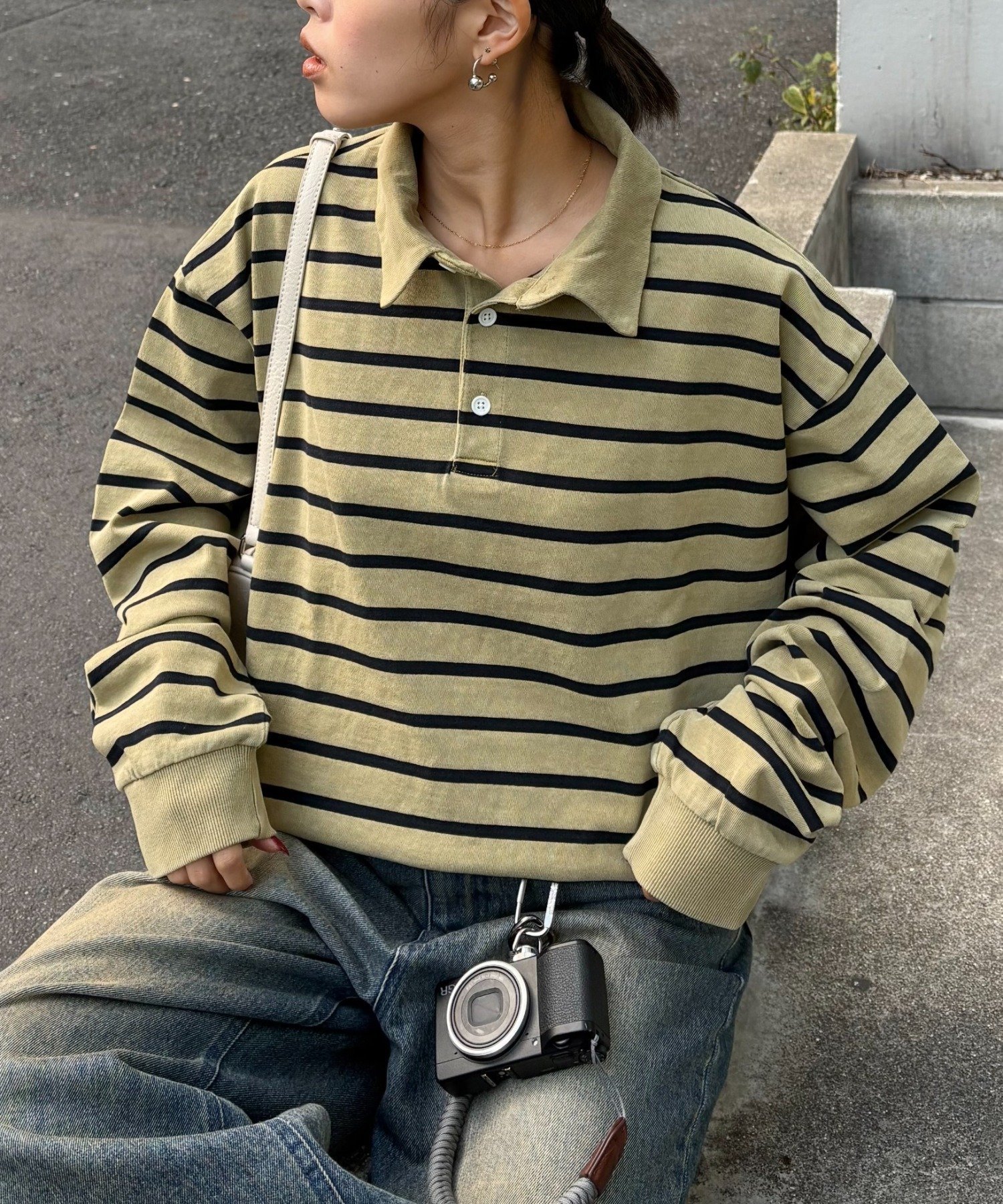 【チャオパニックティピー/CIAOPANIC TYPY】のピグメント加工ボーダー襟付きトップス 人気、トレンドファッション・服の通販 founy(ファニー) 　ファッション　Fashion　レディースファッション　Fashion for Women　トップス・カットソー　Cut & Sew Tops　アクセサリー　Fashion Accessories　スウェット / スエット　Sweatshirt, Sweatwear　デニム　Denim, Jeans Material　トレンド　Trend, Trending Now　バランス　Balance, Style Balance　フェミニン　Feminine, Girly　ボーダー　Border, Stripe　リラックス　Relax, Relaxed Fit　ルーズ　Loose, Oversized　おすすめ　Recommended / Our Picks　 other-1|ID: prp329100004806670 ipo3291000000034879558