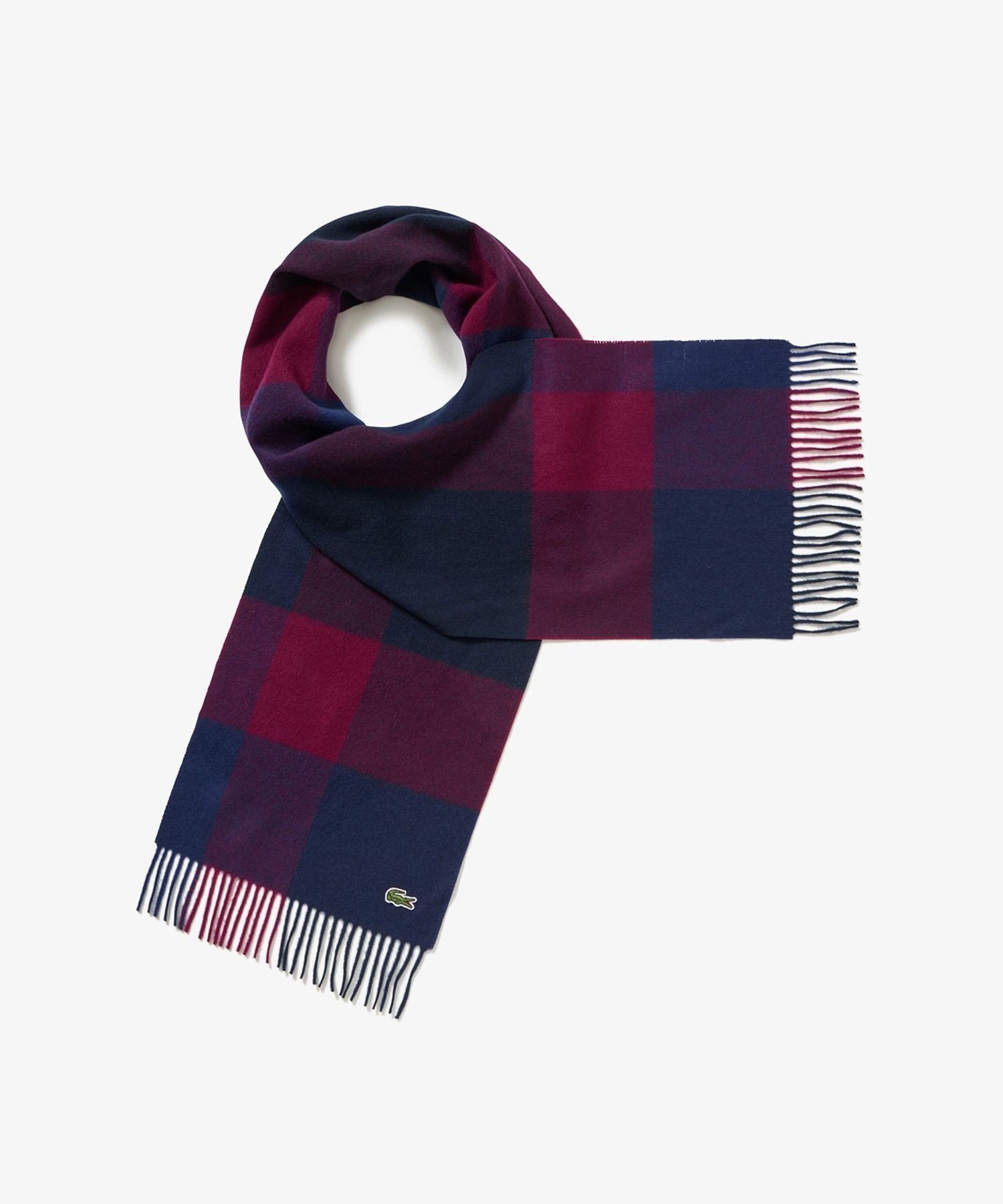 【ラコステ/LACOSTE】のメリノウールブロックチェックマフラー インテリア・キッズ・メンズ・レディースファッション・服の通販 founy(ファニー) ファッション Fashion レディースファッション Fashion for Women マフラー・スヌード / 冬小物の定番 Scarves & Mufflers チェック Check, Plaid, Tartan フリンジ Fringe, Tassel ブロック Block, Solid Block Pattern ワンポイント One Point, Statement Accent ネイビー|ID: prp329100004806737 ipo3291000000034879915
