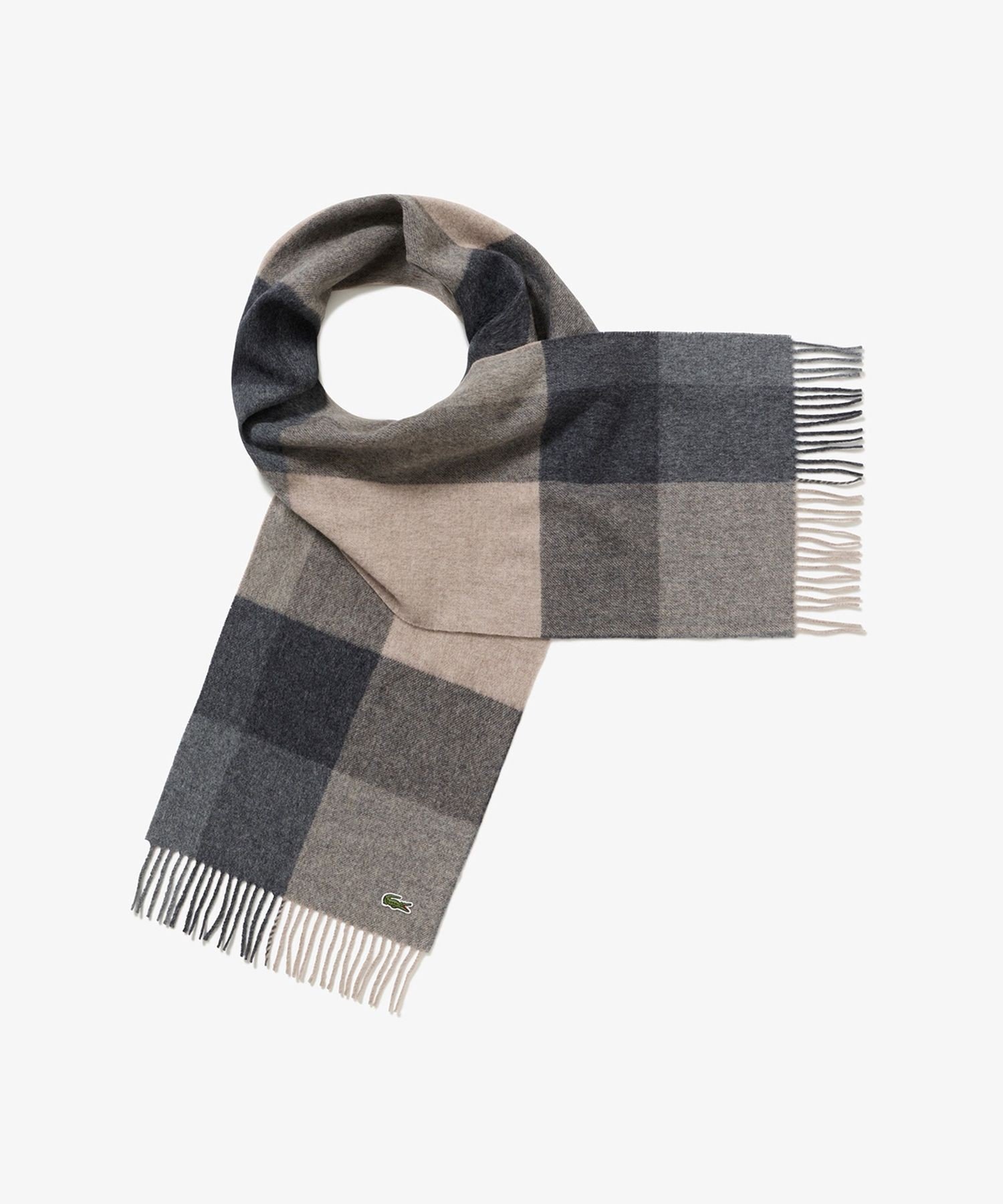 【ラコステ/LACOSTE】のメリノウールブロックチェックマフラー インテリア・キッズ・メンズ・レディースファッション・服の通販 founy(ファニー) ファッション Fashion レディースファッション Fashion for Women マフラー・スヌード / 冬小物の定番 Scarves & Mufflers チェック Check, Plaid, Tartan フリンジ Fringe, Tassel ブロック Block, Solid Block Pattern ワンポイント One Point, Statement Accent チャコール|ID: prp329100004806737 ipo3291000000034879916