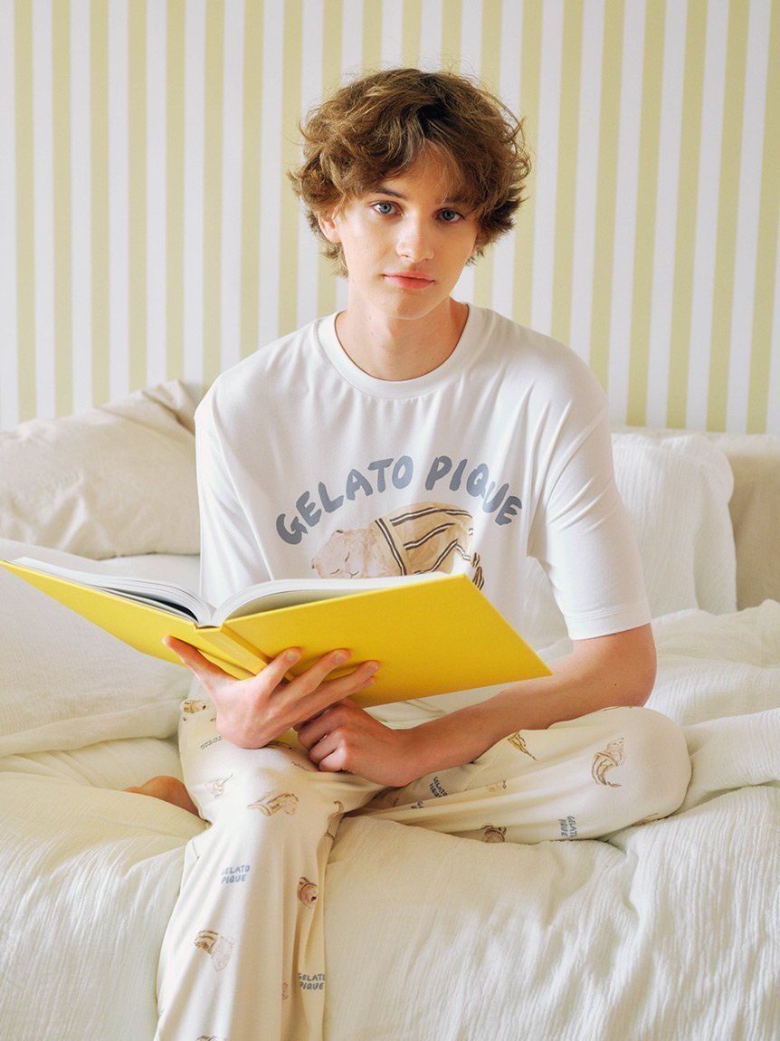 【ジェラートピケ オム/GELATO PIQUE HOMME / MEN】の【HOMME】sleeping cat ワンポイントTシャツ インテリア・キッズ・メンズ・レディースファッション・服の通販 founy(ファニー) 　ファッション　Fashion　メンズファッション　Fashion for Men　なめらか　Smooth, Silky Texture　スマート　Smart, Elegant　プリント　Print, Printed Pattern　ロング　Long, Long-Length　ワンポイント　One Point, Statement Accent　猫　Cat, Kitty　OWHT[002]|ID: prp329100004806739 ipo3291000000034879921