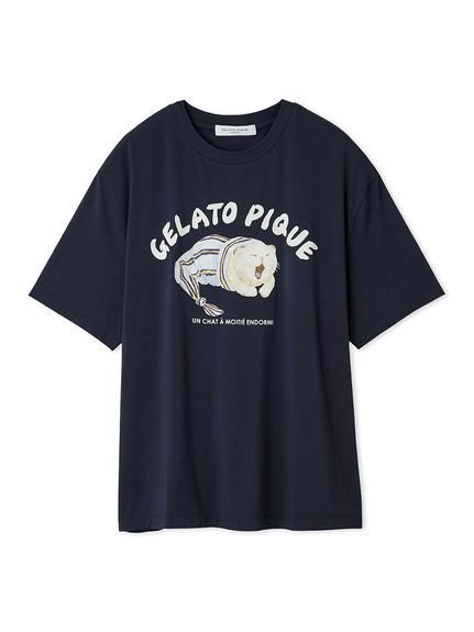 【ジェラートピケ オム/GELATO PIQUE HOMME / MEN】の【HOMME】sleeping cat ワンポイントTシャツ インテリア・キッズ・メンズ・レディースファッション・服の通販 founy(ファニー) 　ファッション　Fashion　メンズファッション　Fashion for Men　なめらか　Smooth, Silky Texture　スマート　Smart, Elegant　プリント　Print, Printed Pattern　ロング　Long, Long-Length　ワンポイント　One Point, Statement Accent　猫　Cat, Kitty　NVY[089]|ID: prp329100004806739 ipo3291000000034879923