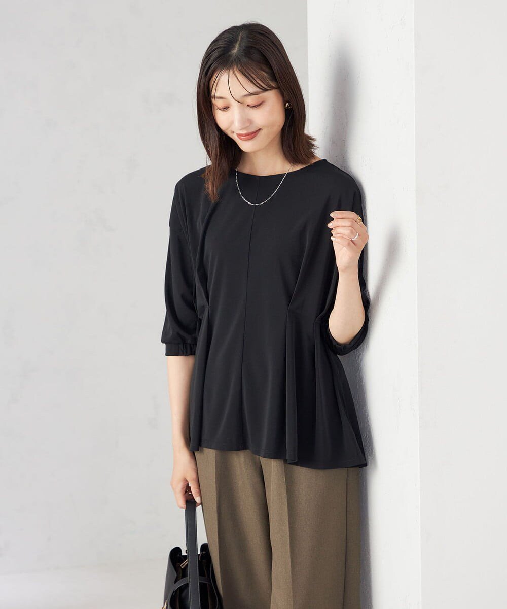 【アー ヴェー ヴェー/a.v.v】のフロントタックチュニックトップス インテリア・キッズ・メンズ・レディースファッション・服の通販 founy(ファニー) 　ファッション　Fashion　レディースファッション　Fashion for Women　トップス・カットソー　Cut & Sew Tops　洗える　Machine Washable　カットソー　Cut and Sewn Top　ギャザー　Gathered, Ruffled　シェイプ　Shape, Slim Fit　ドロップ　Drop Shoulder, Dropped Style　フラット　Flat, Flat Shoes　フロント　Front, Front Design　ペプラム　Peplum, Flared Hem　ボトム　Bottoms, Lower Wear　楽ちん　Easy Fit, Comfortable　ワイド　Wide, Wide Fit　再入荷　Restock / Back in Stock　おすすめ　Recommended / Our Picks　ビジネス 仕事 通勤　Business / Work / Commuting　ブラック|ID: prp329100004806753 ipo3291000000034880048