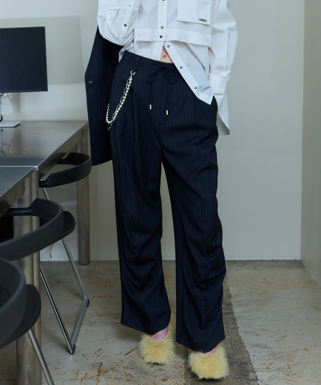 【メゾンスペシャル/MAISON SPECIAL】のWith Chain Belt Draped Hem Slacks インテリア・キッズ・メンズ・レディースファッション・服の通販 founy(ファニー) ファッション Fashion レディースファッション Fashion for Women ジャケット Jacket, Outerwear ストライプ Stripe, Striped Pattern スラックス Slacks, Dress Pants セットアップ Set-Up, Coordinated Outfit チェック Check, Plaid, Tartan チェーン Chain, Chain Strap ドレープ Drape, Draping Fabric パール Pearl, Pearl Accent ミックス Mix, Mixed Style メタル Metal, Metal Parts ロマンティック Romantic, Feminine Style エレガント 上品 Elegant NVY|ID: prp329100004806813 ipo3291000000034880576