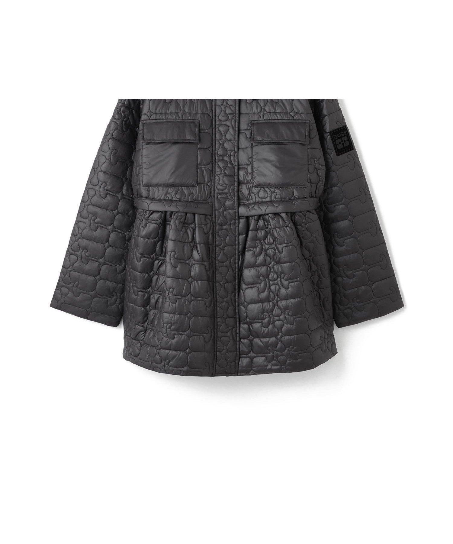 【アダム エ ロペ/ADAM ET ROPE'】のGANNI Shiny Quilt Midi Jacket w. Flare インテリア・キッズ・メンズ・レディースファッション・服の通販 founy(ファニー) 　ファッション　Fashion　レディースファッション　Fashion for Women　アウター　Coat / Outerwear Collection　レディースジャケット・軽アウター　Jackets　ブラック(01)|ID: prp329100004806822 ipo3291000000034880643