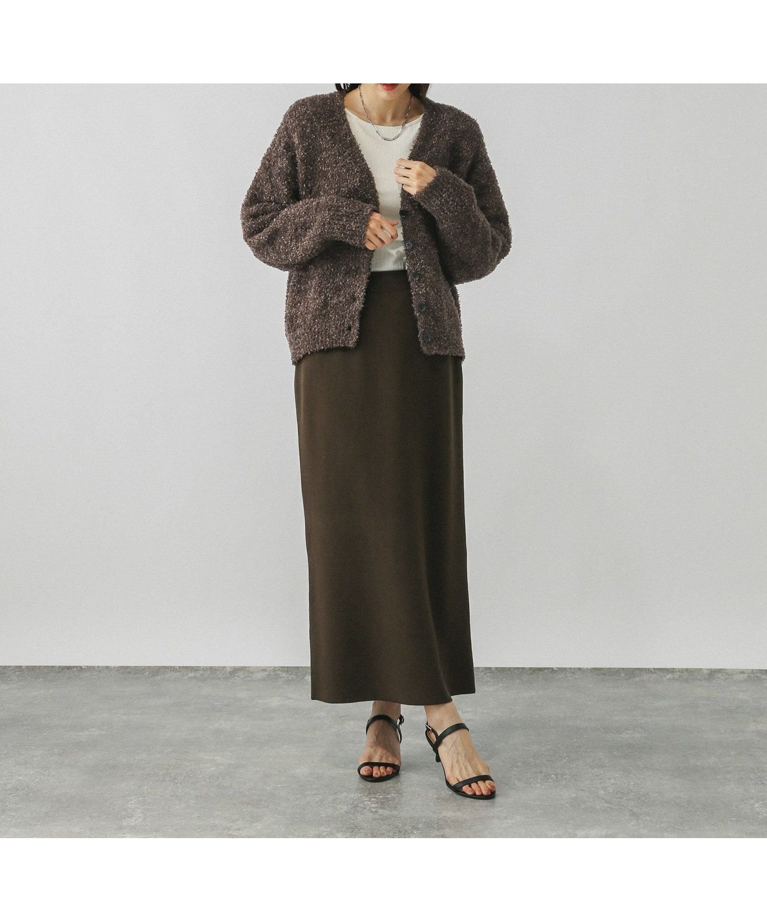 【グローバルワーク/GLOBAL WORK】のテープヤーンカーディガン/スカートセット/577658 インテリア・キッズ・メンズ・レディースファッション・服の通販 founy(ファニー) 　ファッション　Fashion　レディースファッション　Fashion for Women　スカート　Skirts　おすすめ　Recommended / Our Picks　カーディガン　Cardigan, Knitwear　シンプル　Simple, Minimal　セットアップ　Set-Up, Coordinated Outfit　デニム　Denim, Jeans Material　楽ちん　Easy Fit, Comfortable　ブラウン58|ID: prp329100004806948 ipo3291000000034881504