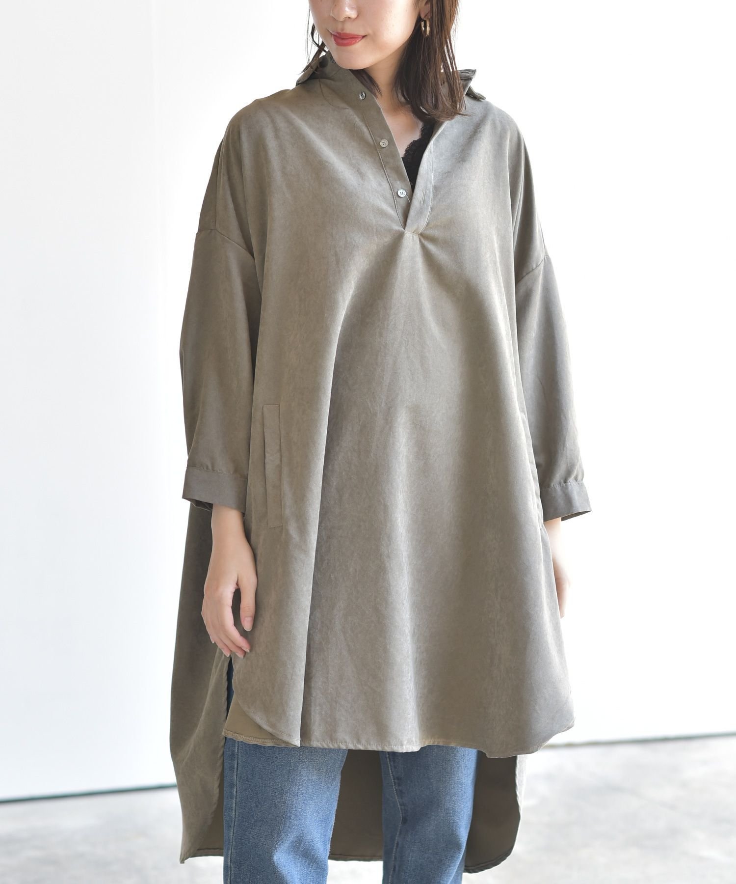 【アールピーエス/rps】のピーチ起毛ドルマンシャツワンピース インテリア・キッズ・メンズ・レディースファッション・服の通販 founy(ファニー) ファッション Fashion レディースファッション Fashion for Women ワンピース Dresses シャツワンピース / 1枚で着映えコーデ Shirt Dresses スタイリッシュ Stylish, Fashionable ビッグ Big, Oversized ピーチ Peach, Soft Touch 再入荷 Restock / Back in Stock A/W・秋冬 Autumn/Winter グレー|ID: prp329100004806989 ipo3291000000034881894