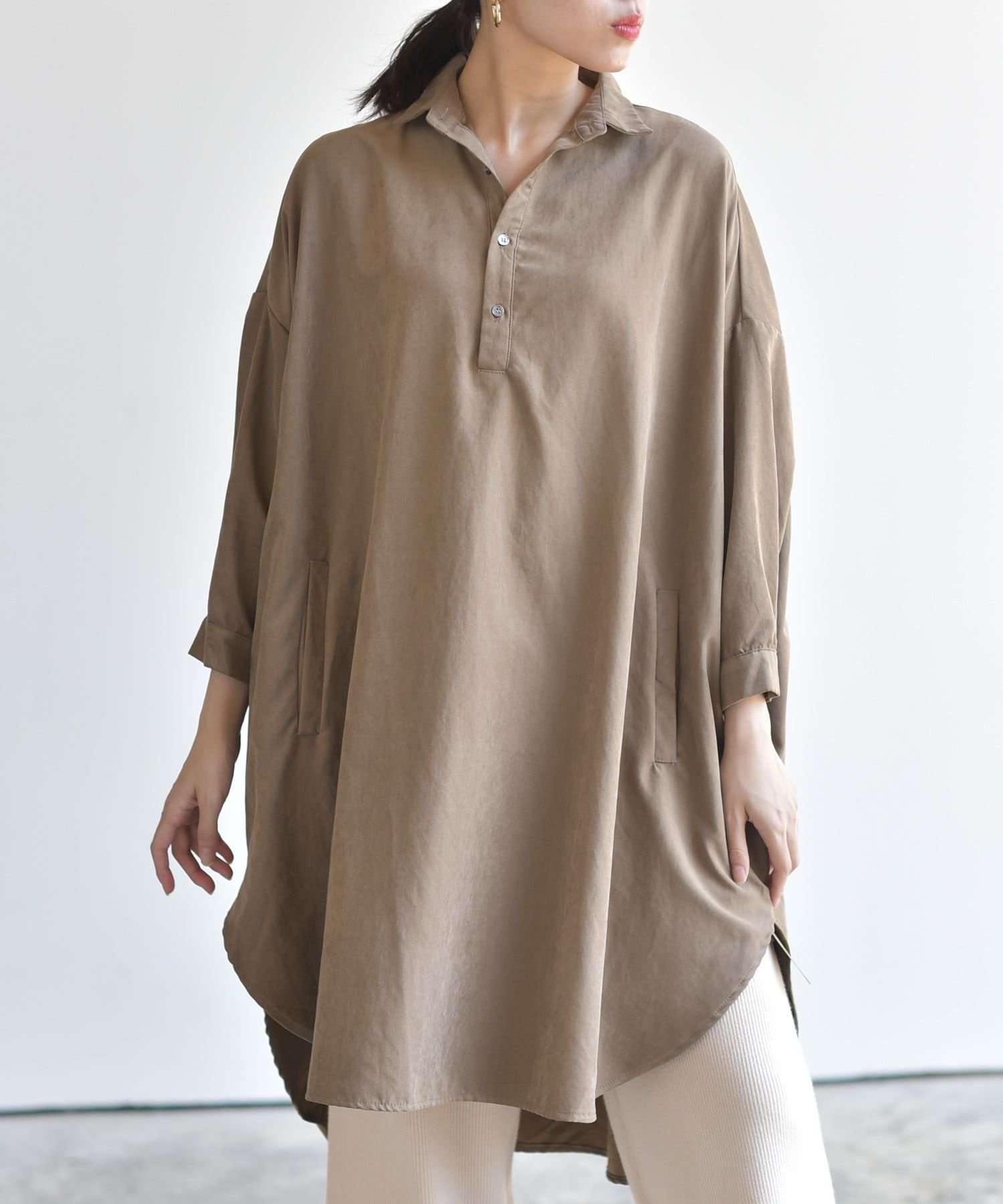 【アールピーエス/rps】のピーチ起毛ドルマンシャツワンピース インテリア・キッズ・メンズ・レディースファッション・服の通販 founy(ファニー) ファッション Fashion レディースファッション Fashion for Women ワンピース Dresses シャツワンピース / 1枚で着映えコーデ Shirt Dresses スタイリッシュ Stylish, Fashionable ビッグ Big, Oversized ピーチ Peach, Soft Touch 再入荷 Restock / Back in Stock A/W・秋冬 Autumn/Winter ダークベージュ|ID: prp329100004806989 ipo3291000000034881902