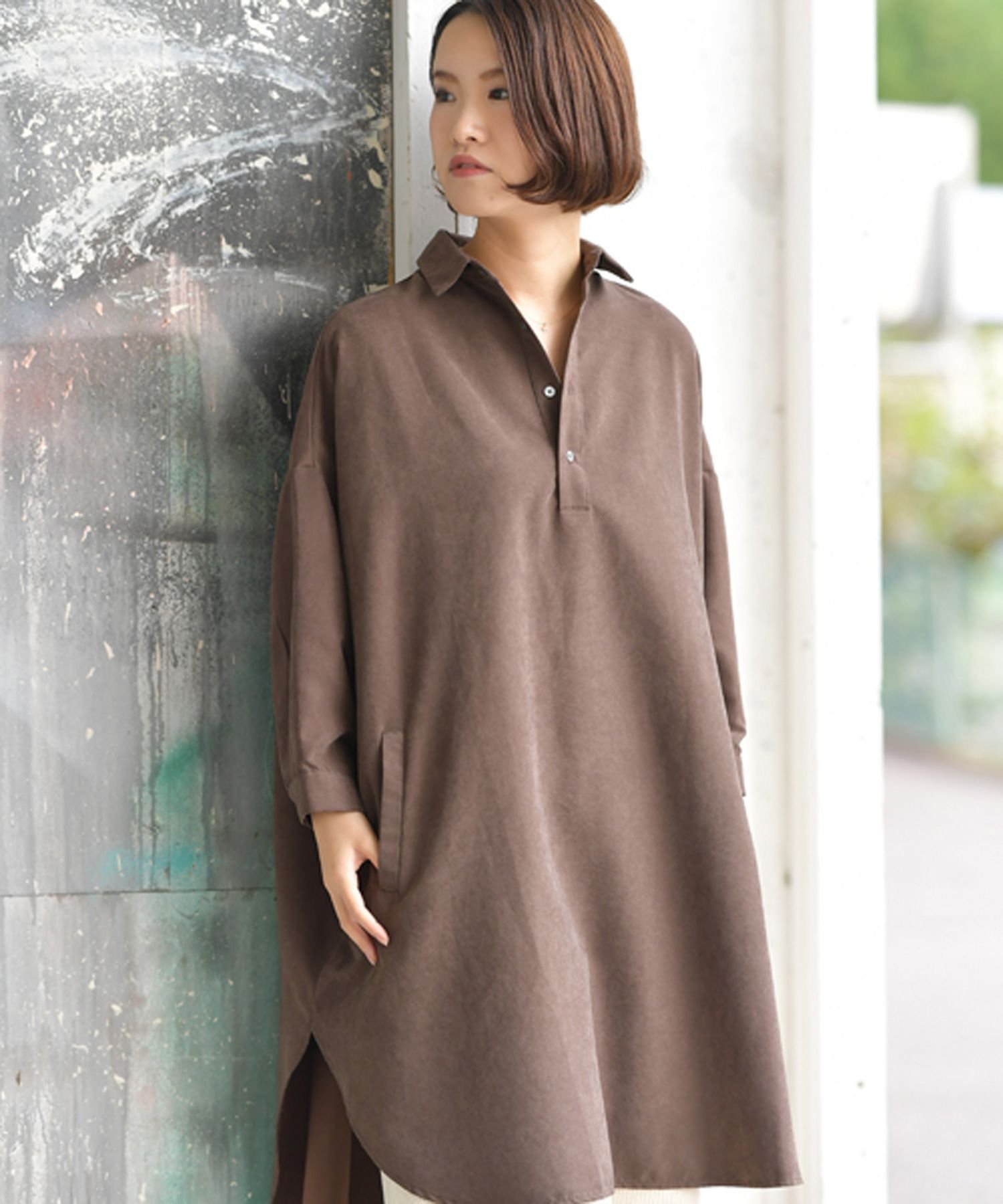 【アールピーエス/rps】のピーチ起毛ドルマンシャツワンピース インテリア・キッズ・メンズ・レディースファッション・服の通販 founy(ファニー) ファッション Fashion レディースファッション Fashion for Women ワンピース Dresses シャツワンピース / 1枚で着映えコーデ Shirt Dresses スタイリッシュ Stylish, Fashionable ビッグ Big, Oversized ピーチ Peach, Soft Touch 再入荷 Restock / Back in Stock A/W・秋冬 Autumn/Winter ブラウン|ID: prp329100004806989 ipo3291000000034881903