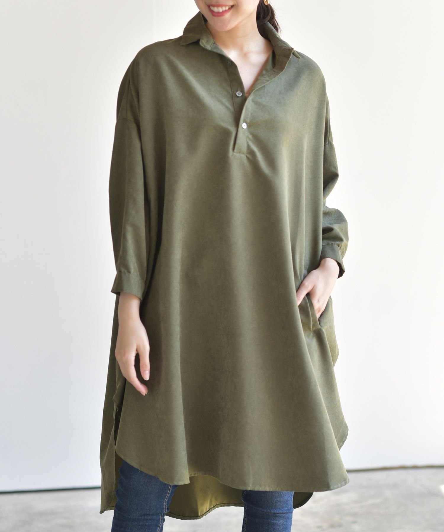 【アールピーエス/rps】のピーチ起毛ドルマンシャツワンピース インテリア・キッズ・メンズ・レディースファッション・服の通販 founy(ファニー) ファッション Fashion レディースファッション Fashion for Women ワンピース Dresses シャツワンピース / 1枚で着映えコーデ Shirt Dresses スタイリッシュ Stylish, Fashionable ビッグ Big, Oversized ピーチ Peach, Soft Touch 再入荷 Restock / Back in Stock A/W・秋冬 Autumn/Winter カーキ|ID: prp329100004806989 ipo3291000000034881905