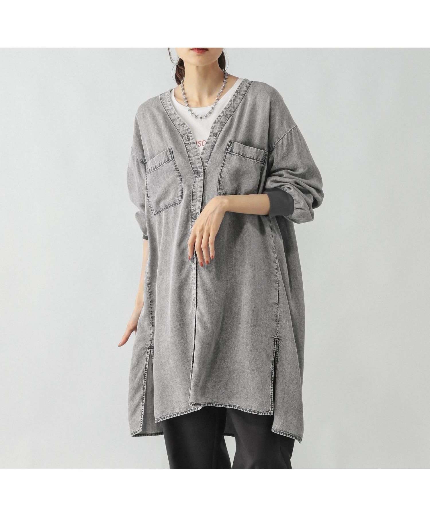 【グローバルワーク/GLOBAL WORK】のエアリーリラックスデニム羽織りチュニックワンピース/575256 インテリア・キッズ・メンズ・レディースファッション・服の通販 founy(ファニー) 　ファッション　Fashion　レディースファッション　Fashion for Women　ワンピース　Dresses　チュニック　Tunic Tops & Dresses　おすすめ　Recommended / Our Picks　ケミカル　Chemical, Chemical Wash　ストレート　Straight, Straight Cut　チュニック　Tunic, Long Top　ワイド　Wide, Wide Fit　エレガント 上品　Elegant　グレーケミカル12|ID: prp329100004806993 ipo3291000000034881941