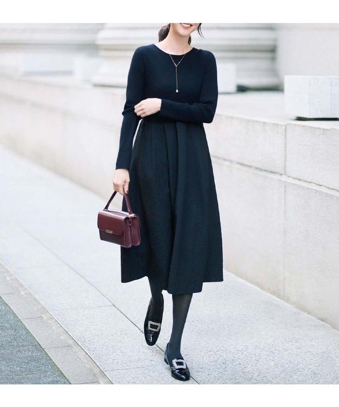 【アンタイトル/UNTITLED】の【大人フェミニン/トレンド】ニット*ジャカード ドッキングワンピース インテリア・キッズ・メンズ・レディースファッション・服の通販 founy(ファニー) https://founy.com/ ファッション Fashion レディースファッション Fashion for Women ワンピース Dresses イヤリング Earrings ショート Short, Short Length シンプル Simple, Minimal ジャカード／ジャガード Jacquard, Woven Pattern ストレッチ Stretch, Stretchy Fabric スマート Smart, Elegant トレンド Trend, Trending Now ドッキング Docking, Mixed Material ネックレス Necklace, Pendant Necklace パール Pearl, Pearl Accent フィット Fit, Slim Fit フェミニン Feminine, Girly ポケット Pocket, Pocket Detail モノトーン Monotone, Black and White リブニット Rib Knit, Ribbed Knit エレガント 上品 Elegant |ID: prp329100004806995 ipo3291000000035047973