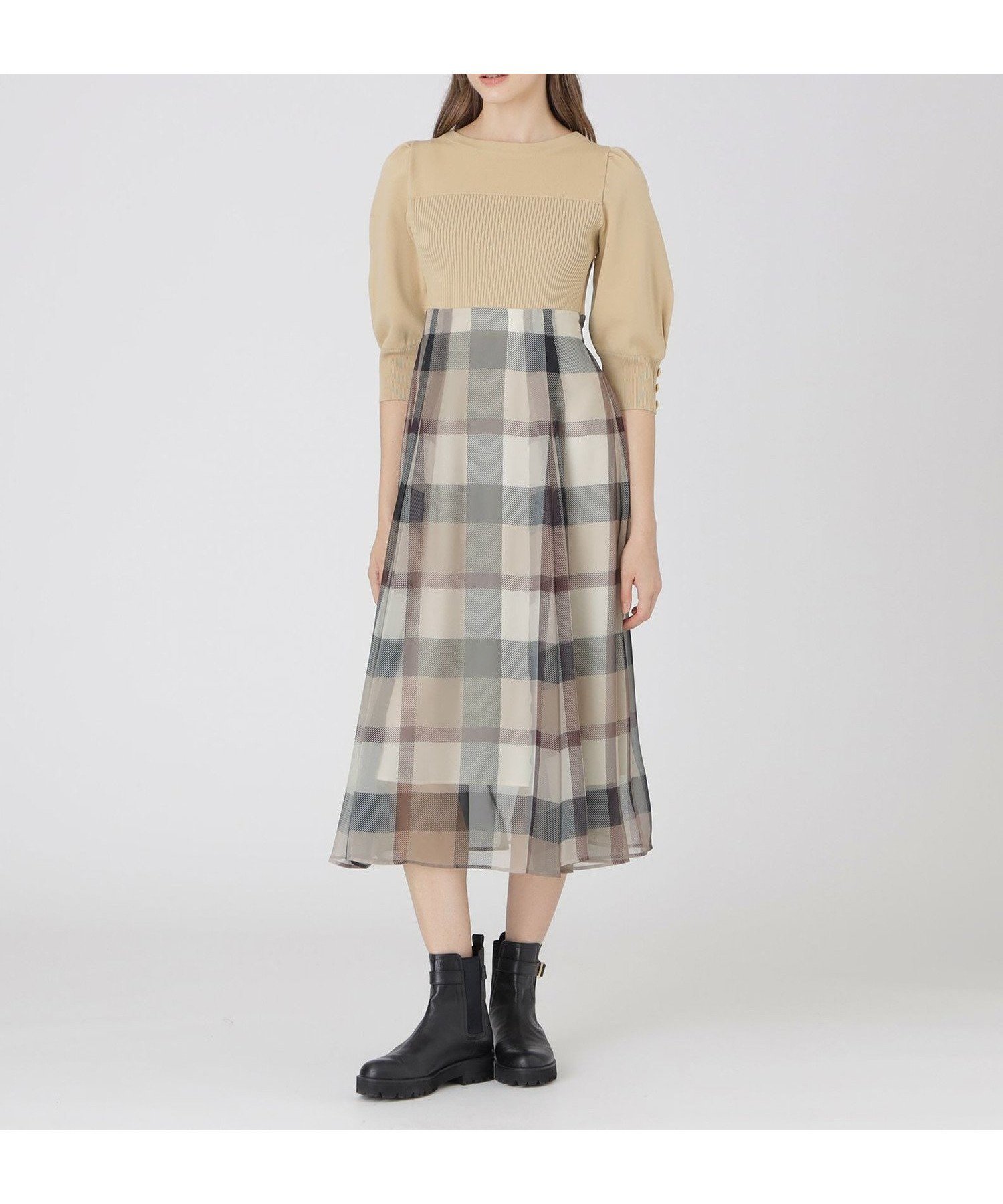 【ブルーレーベル クレストブリッジ/BLUE LABEL CRESTBRIDGE】のシフォンコンビドレス インテリア・キッズ・メンズ・レディースファッション・服の通販 founy(ファニー) ファッション Fashion レディースファッション Fashion for Women ワンピース Dresses フォーマル・パーティードレス・結婚式用ドレス Elegant & Casual Dresses エレガント 上品 Elegant シフォン Chiffon, Lightweight Fabric チェック Check, Plaid, Tartan ドッキング Docking, Mixed Material ドレス Dress, One-Piece ベージュ|ID: prp329100004806999 ipo3291000000034882018