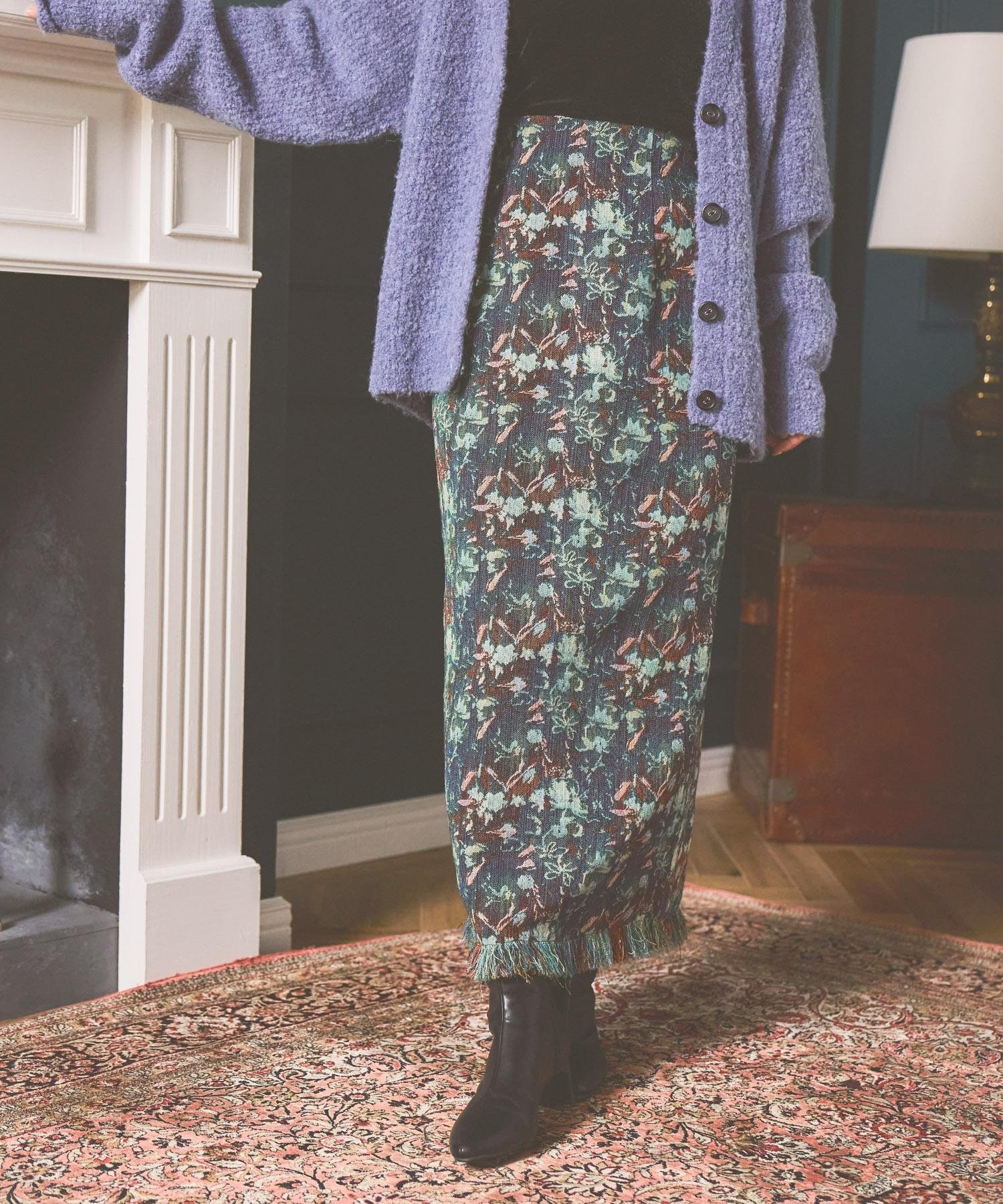 【ミスティ ウーマン/mysty woman】のゴブランナロースカート インテリア・キッズ・メンズ・レディースファッション・服の通販 founy(ファニー) ファッション Fashion レディースファッション Fashion for Women スカート Skirts カットソー Cut and Sewn Top シンプル Simple, Minimal フリンジ Fringe, Tassel ベロア Velour, Soft Velvet ヴィンテージ Vintage Style 無地 Plain, Solid Color ネイビー|ID: prp329100004807008 ipo3291000000034882110