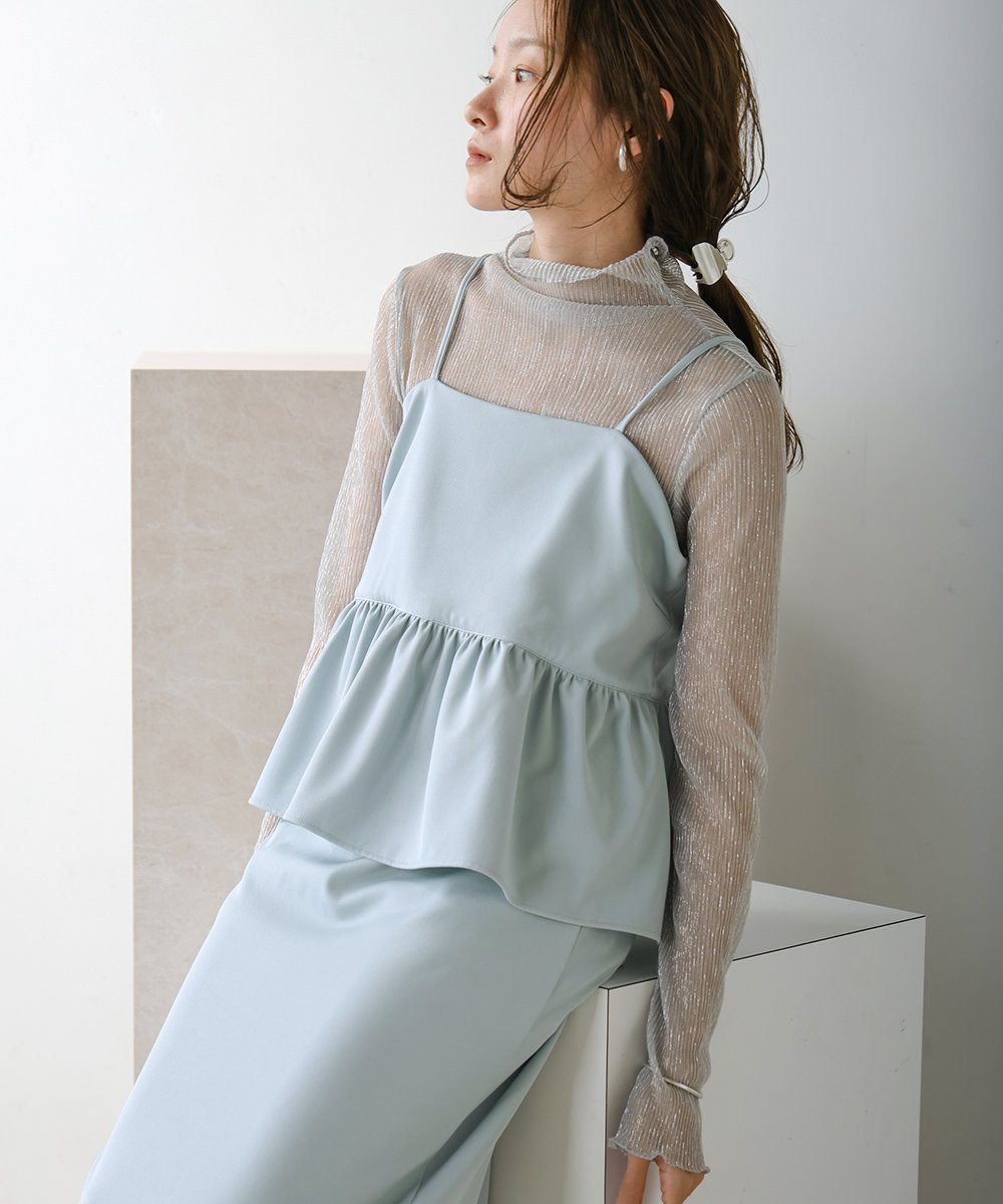 【バブ ブージュルード/Bab Bou Jeloud】の【低身長向けサイズあり】ペプラムIラインキャミワンピース インテリア・キッズ・メンズ・レディースファッション・服の通販 founy(ファニー) 　ファッション　Fashion　レディースファッション　Fashion for Women　ワンピース　Dresses　キャミソールワンピース　Camisole Dresses　インナー　Innerwear　カットソー　Cut and Sewn Top　キャミワンピース　Cami Dress, Slip Dress　切替　Switching, Contrast Panel　シンプル　Simple, Minimal　スマート　Smart, Elegant　チェック　Check, Plaid, Tartan　ペプラム　Peplum, Flared Hem　ラップ　Wrap, Wrap Design　再入荷　Restock / Back in Stock　BLUE|ID: prp329100004807014 ipo3291000000034882144