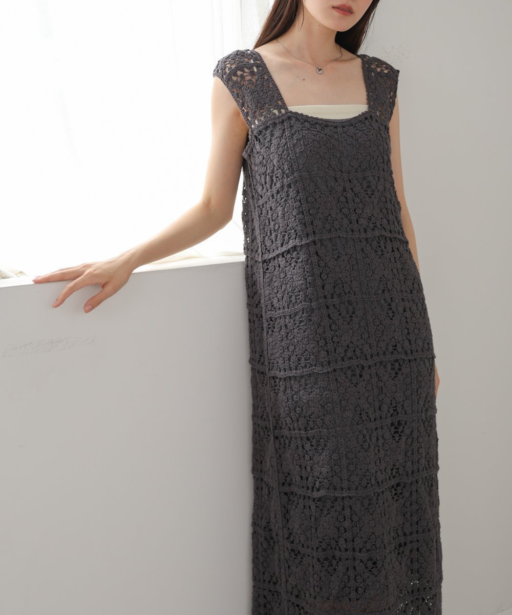 【バブ ブージュルード/Bab Bou Jeloud】の【低身長向けサイズあり】クロシェロングワンピース インテリア・キッズ・メンズ・レディースファッション・服の通販 founy(ファニー) ファッション Fashion レディースファッション Fashion for Women ワンピース Dresses くるぶし Ankle-Length カーディガン Cardigan, Knitwear クロシェ Crochet, Knitted Lace ショルダー Shoulder, Shoulder Strap スクエア Square, Square Shape スニーカー Sneakers, Trainers スマート Smart, Elegant スリット Slit, Slit Detail チェック Check, Plaid, Tartan バランス Balance, Style Balance フラワー Flower, Floral モチーフ Motif, Design Theme ロング Long, Long-Length 再入荷 Restock / Back in Stock CCL|ID: prp329100004807024 ipo3291000000034882189