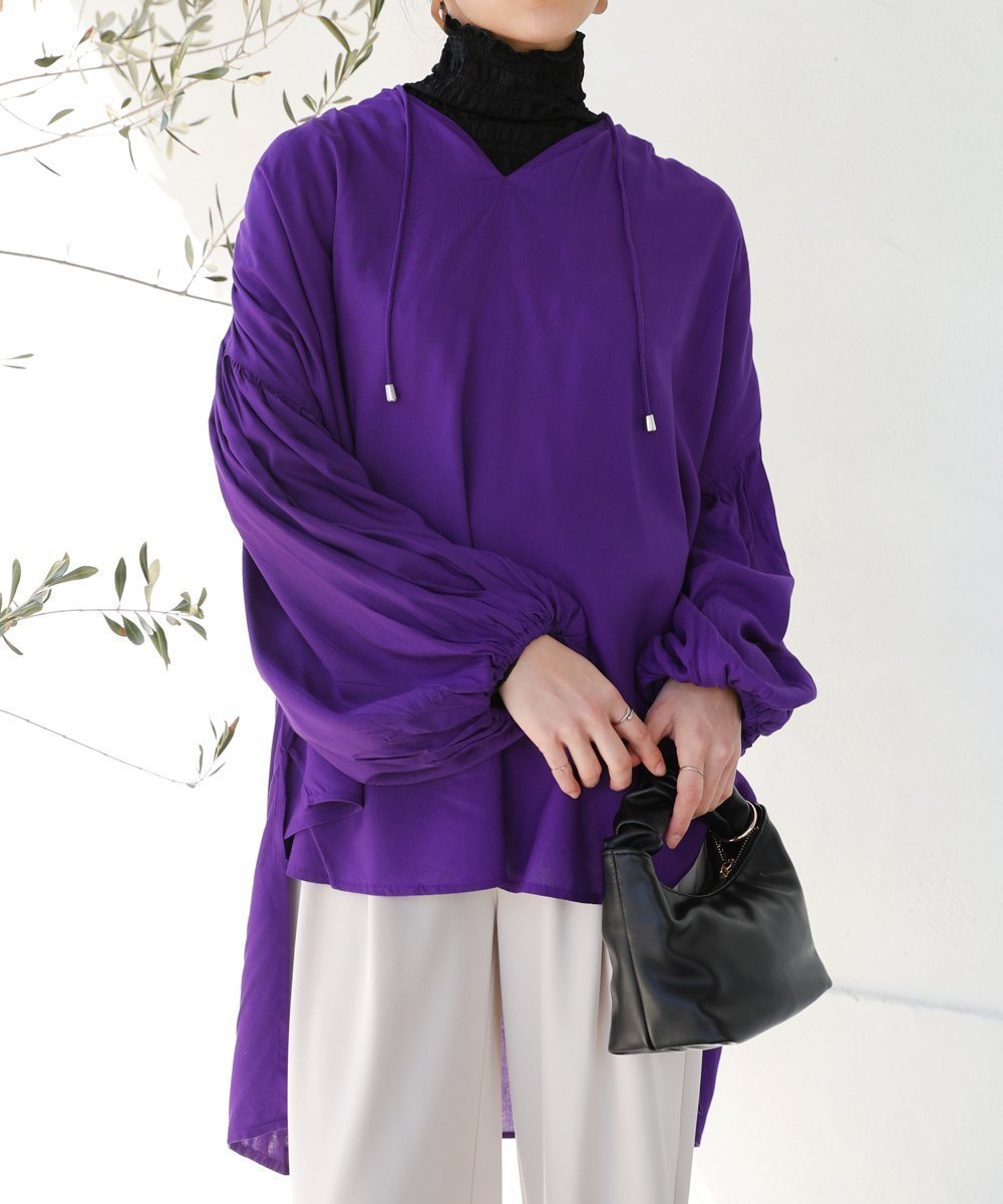 【バブ ブージュルード/Bab Bou Jeloud】のクールタッチレーヨンボリュームスリーブチュニック インテリア・キッズ・メンズ・レディースファッション・服の通販 founy(ファニー) 　ファッション　Fashion　レディースファッション　Fashion for Women　トップス・カットソー　Cut & Sew Tops　ボリューム袖・フリルスリーブブラウス　Voluminous & Ruffle Sleeves / Puffy Sleeve Tops　チュニック　Tunic, Long Top　再入荷　Restock / Back in Stock　PURPLE|ID: prp329100004807026 ipo3291000000034882213