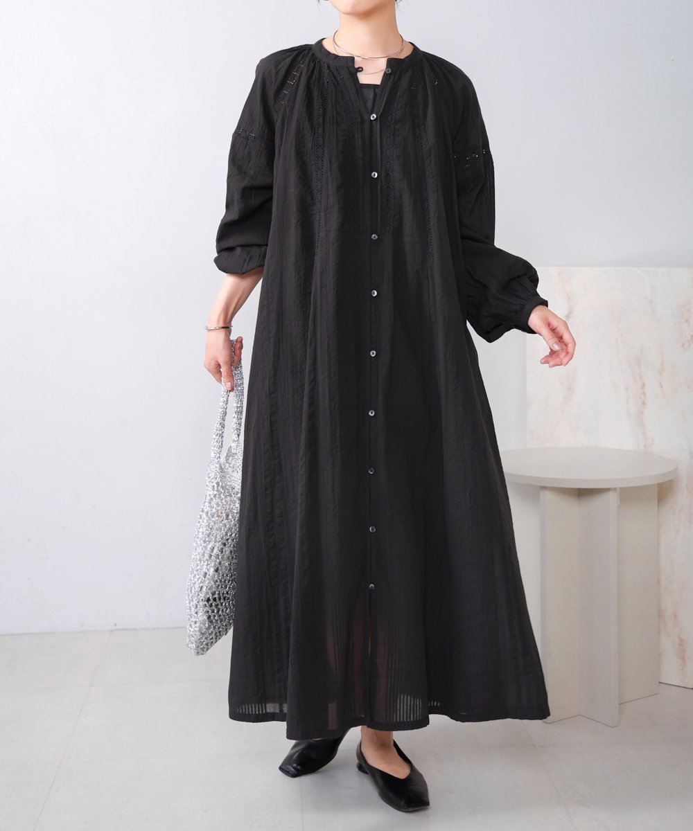 【バブ ブージュルード/Bab Bou Jeloud】のシアサッカーレース切替ワンピース インテリア・キッズ・メンズ・レディースファッション・服の通販 founy(ファニー) ファッション Fashion レディースファッション Fashion for Women ワンピース Dresses インド Indian Textile エアリー Airy Texture リラックス Relax, Relaxed Fit レース Lace, Lace Fabric 再入荷 Restock / Back in Stock 切替 Switching, Contrast Panel BLACK|ID: prp329100004807030 ipo3291000000034882237