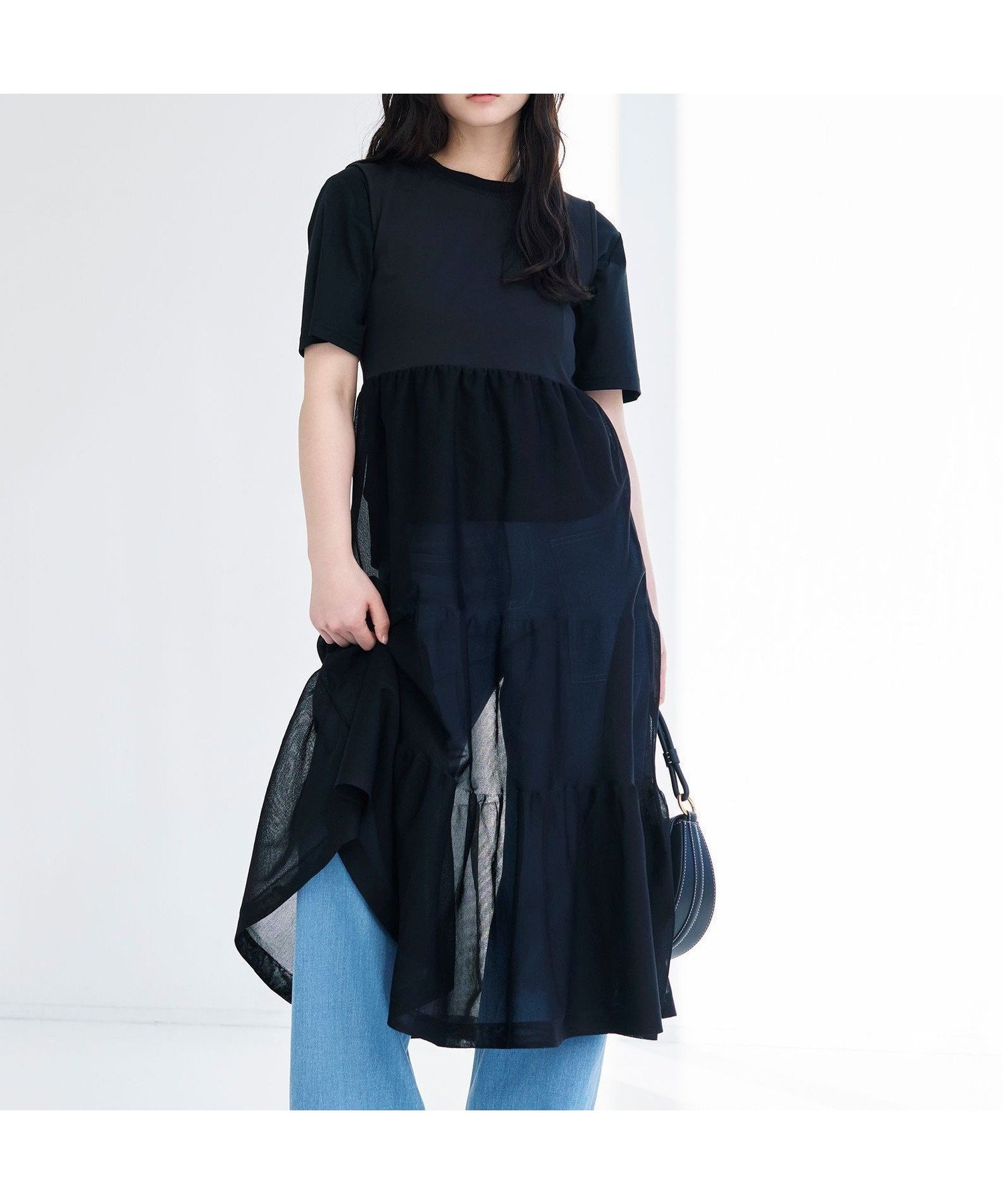 【ビアンカ/BIANCA】の【着回し抜群】ニットコンビワンピース インテリア・キッズ・メンズ・レディースファッション・服の通販 founy(ファニー) 　ファッション　Fashion　レディースファッション　Fashion for Women　ワンピース　Dresses　アンダー　Underwear Essentials　エレガント 上品　Elegant　春　Spring　秋　Autumn　カットソー　Cut and Sewn Top　シアー　Sheer, See-Through　ストレッチ　Stretch, Stretchy Fabric　ティアードワンピース　Tiered Dress, Flared Dress　ドレープ　Drape, Draping Fabric　ファブリック　Fabric, Textile　ボトム　Bottoms, Lower Wear　おすすめ　Recommended / Our Picks　夏　Summer　ブラック|ID: prp329100004807045 ipo3291000000034882341