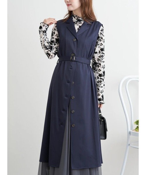 【ルディックパーク/LUDIC PARK】のノースリーブトレンチジレワンピース インテリア・キッズ・メンズ・レディースファッション・服の通販 founy(ファニー) ファッション Fashion レディースファッション Fashion for Women アウター Coat / Outerwear Collection ストレート Straight, Straight Cut ツイル Twist, Twisted Detail デニム Denim, Jeans Material ボトム Bottoms, Lower Wear ポケット Pocket, Pocket Detail マーブル Marble, Marble Pattern ワイド Wide, Wide Fit エレガント 上品 Elegant 紺|ID: prp329100004807070 ipo3291000000034882534