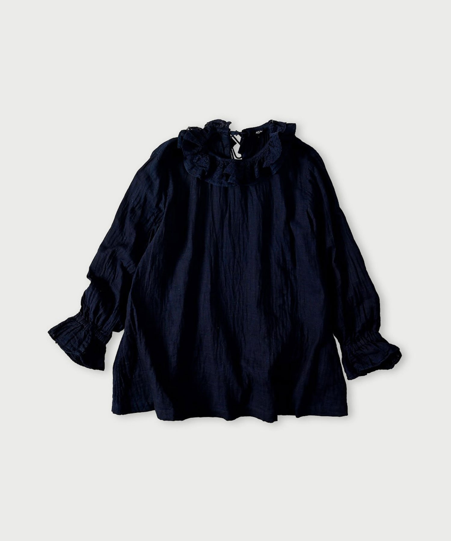 【フォーティファイブ アール/45R】のガーゼ二重織のフリルカラーブラウス(インディゴ) 人気、トレンドファッション・服の通販 founy(ファニー) ファッション Fashion レディースファッション Fashion for Women トップス・カットソー Cut & Sew Tops シャツ・ブラウス・オフィスカジュアル Elegant Blouses & Button-Ups インディゴ Indigo Denim カーディガン Cardigan, Knitwear セーター Sweater, Knitwear フリル Frill, Ruffle other-1|ID: prp329100004807071 ipo3291000000034882536