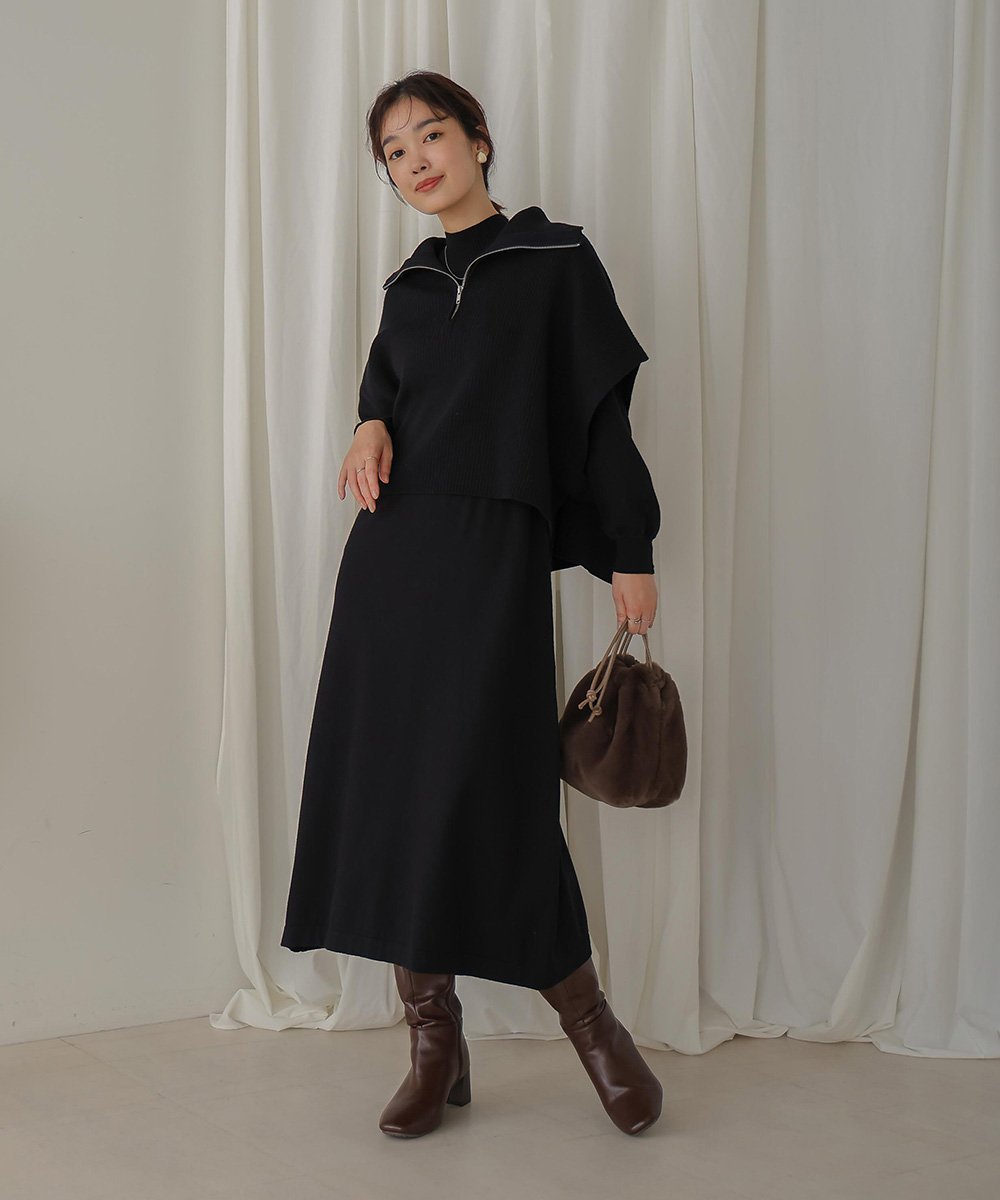 【バブ ブージュルード/Bab Bou Jeloud】の【WEB限定】【低身長向けサイズあり】ハーフZIPトップ ニットワンピースセット インテリア・キッズ・メンズ・レディースファッション・服の通販 founy(ファニー) ファッション Fashion レディースファッション Fashion for Women ワンピース Dresses ニットワンピース Knit Dresses セットアップ Set-Up, Coordinated Outfit ハイネック High Neck, Mock Neck ハーフ Half, Half-Length バランス Balance, Style Balance ベーシック Basic, Essential 別注 Limited Edition, Custom Order ワイドリブ Wide Rib, Wide Ribbed Knit 再入荷 Restock / Back in Stock おすすめ Recommended / Our Picks BLACK|ID: prp329100004807079 ipo3291000000034882587