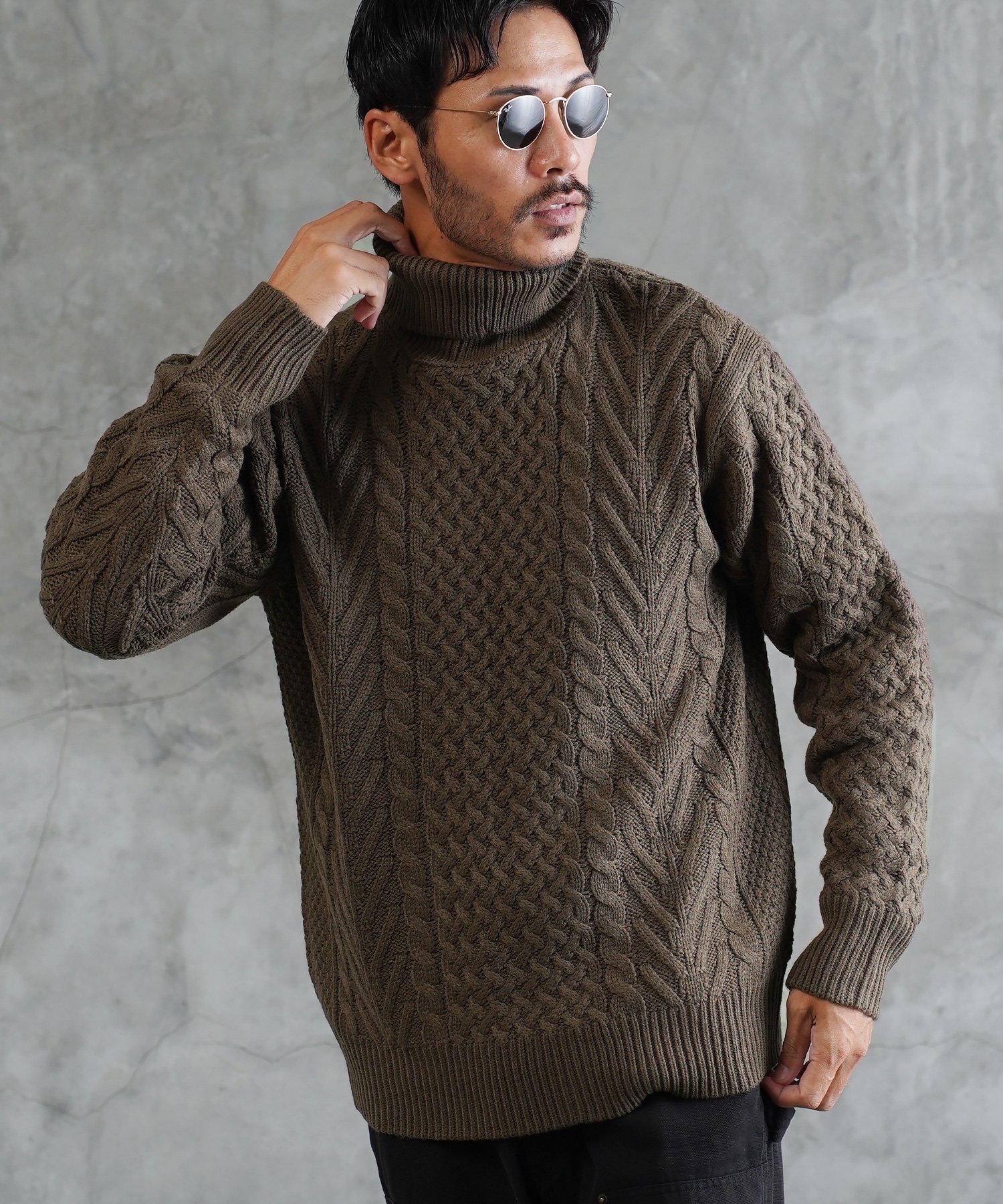 【その他のブランド/Other】のローゲージ タートルネック フィッシャーマン ケーブルニット セーター 25AW インテリア・キッズ・メンズ・レディースファッション・服の通販 founy(ファニー) 　ファッション　Fashion　レディースファッション　Fashion for Women　トップス・カットソー　Cut & Sew Tops　ニット　Knit Tops & Sweaters　タートルネック・ハイネックトップス　Turtlenecks & High-Neck Tops　2025年　2025　2025-2026秋冬・A/W　Autumn/Winter 2025–26 AW25–26　インナー　Innerwear　ウォッシャブル　Machine Washable　ショート　Short, Short Length　ジャケット　Jacket, Outerwear　セーター　Sweater, Knitwear　タートル　Turtleneck, Turtle Collar　タートルネック　Turtleneck, High Neck　ハイネック　High Neck, Mock Neck　パターン　Pattern, Design Print　ブルゾン　Blouson, Bomber Jacket　プチプライス・低価格　Affordable / Budget Price　プレート　Plate, Dish　メンズ　Men's, Menswear　A/W・秋冬　Autumn/Winter　cカーキ|ID: prp329100004807130 ipo3291000000034883061