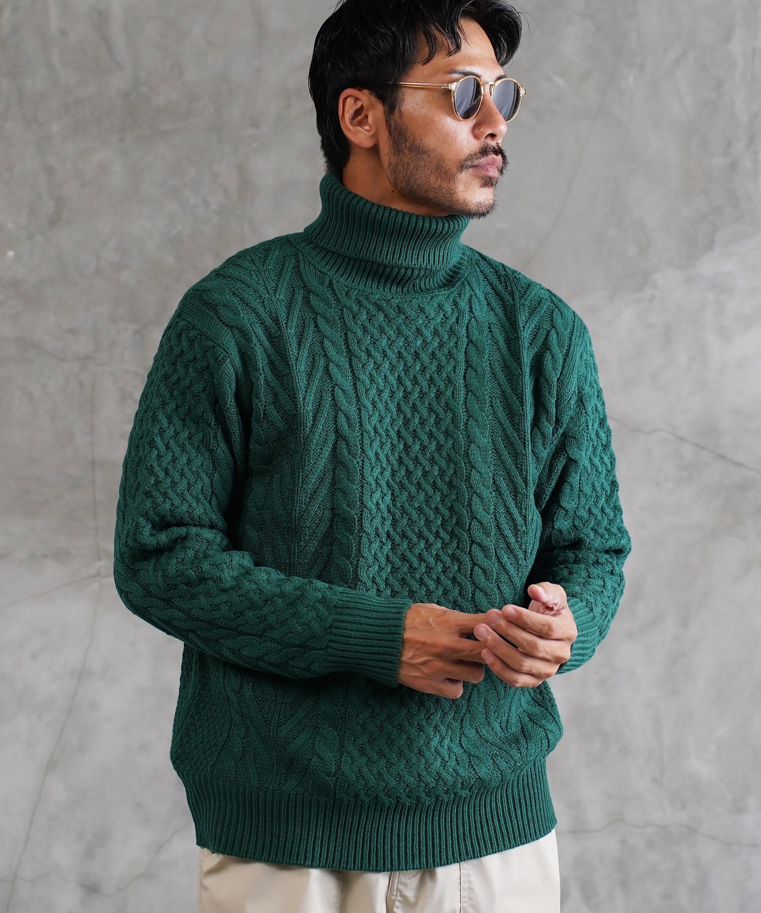 【その他のブランド/Other】のローゲージ タートルネック フィッシャーマン ケーブルニット セーター 25AW インテリア・キッズ・メンズ・レディースファッション・服の通販 founy(ファニー) 　ファッション　Fashion　レディースファッション　Fashion for Women　トップス・カットソー　Cut & Sew Tops　ニット　Knit Tops & Sweaters　タートルネック・ハイネックトップス　Turtlenecks & High-Neck Tops　2025年　2025　2025-2026秋冬・A/W　Autumn/Winter 2025–26 AW25–26　インナー　Innerwear　ウォッシャブル　Machine Washable　ショート　Short, Short Length　ジャケット　Jacket, Outerwear　セーター　Sweater, Knitwear　タートル　Turtleneck, Turtle Collar　タートルネック　Turtleneck, High Neck　ハイネック　High Neck, Mock Neck　パターン　Pattern, Design Print　ブルゾン　Blouson, Bomber Jacket　プチプライス・低価格　Affordable / Budget Price　プレート　Plate, Dish　メンズ　Men's, Menswear　A/W・秋冬　Autumn/Winter　cグリーン|ID: prp329100004807130 ipo3291000000034883065