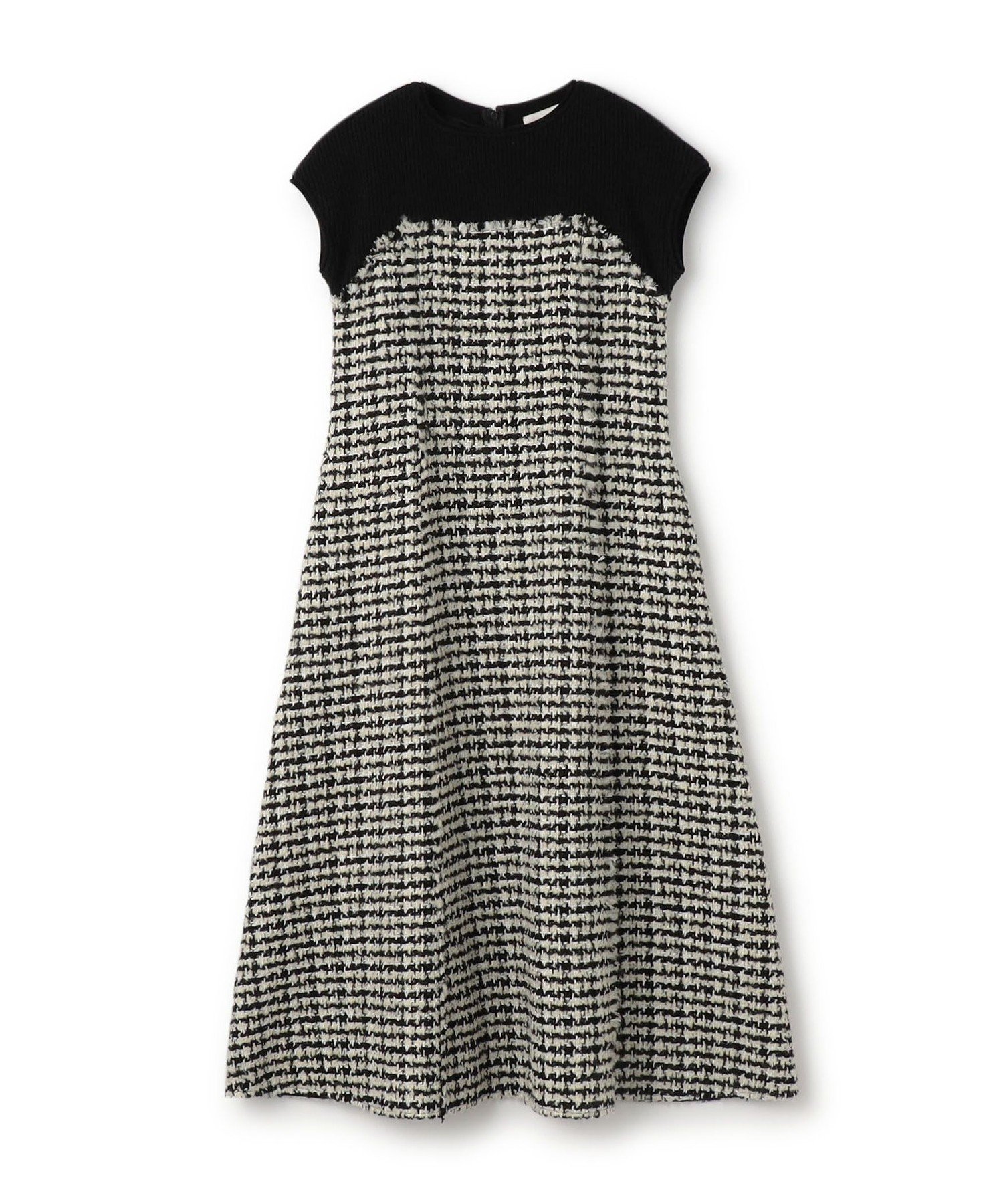 【トゥモローランド/TOMORROWLAND】のニットコンビツイード フレンチスリーブワンピース インテリア・キッズ・メンズ・レディースファッション・服の通販 founy(ファニー) 　ファッション　Fashion　レディースファッション　Fashion for Women　ワンピース　Dresses　エレガント 上品　Elegant　コンビ　Combo, Combination Style　スパンコール　Sequins, Sequin Embellishment　スリーブ　Sleeve, Long Sleeve / Short Sleeve　セットアップ　Set-Up, Coordinated Outfit　ツイード　Twill, Twill Weave　フレア　Flare, Flared　フレンチ　French, French Style　18 ブラック系|ID: prp329100004807148 ipo3291000000034883260